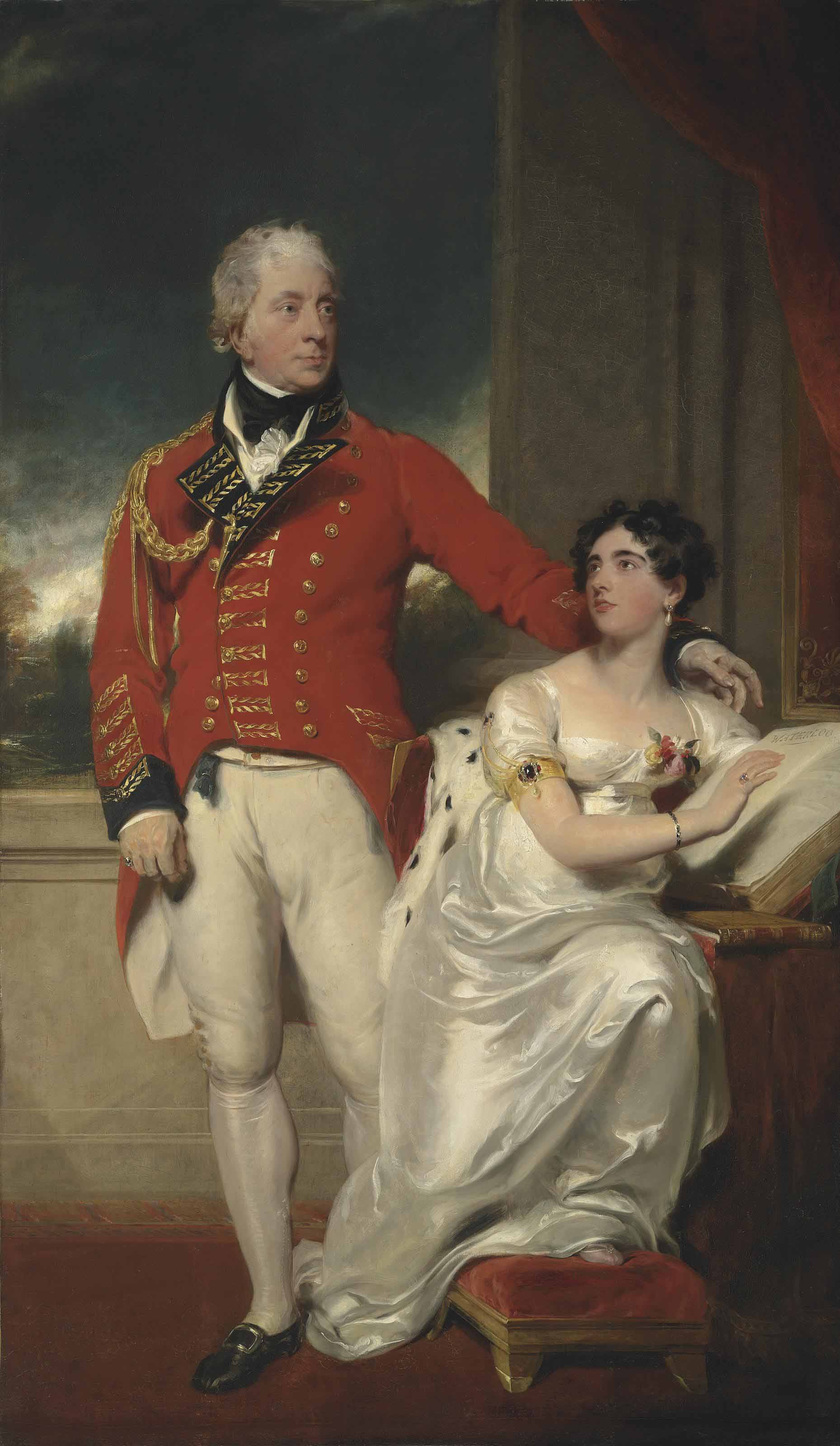 Charles White — Портрет генерала Албемарла Берти, 9-го графа Линдси (1744-1818) и его второй жены Шарлотты Сюзанны Элизабет (1780-1858), дочери преподобного Чарльза Питера Лейарда, декана Бристольского, в полный рост, он в военной форме, она в белом платье.
