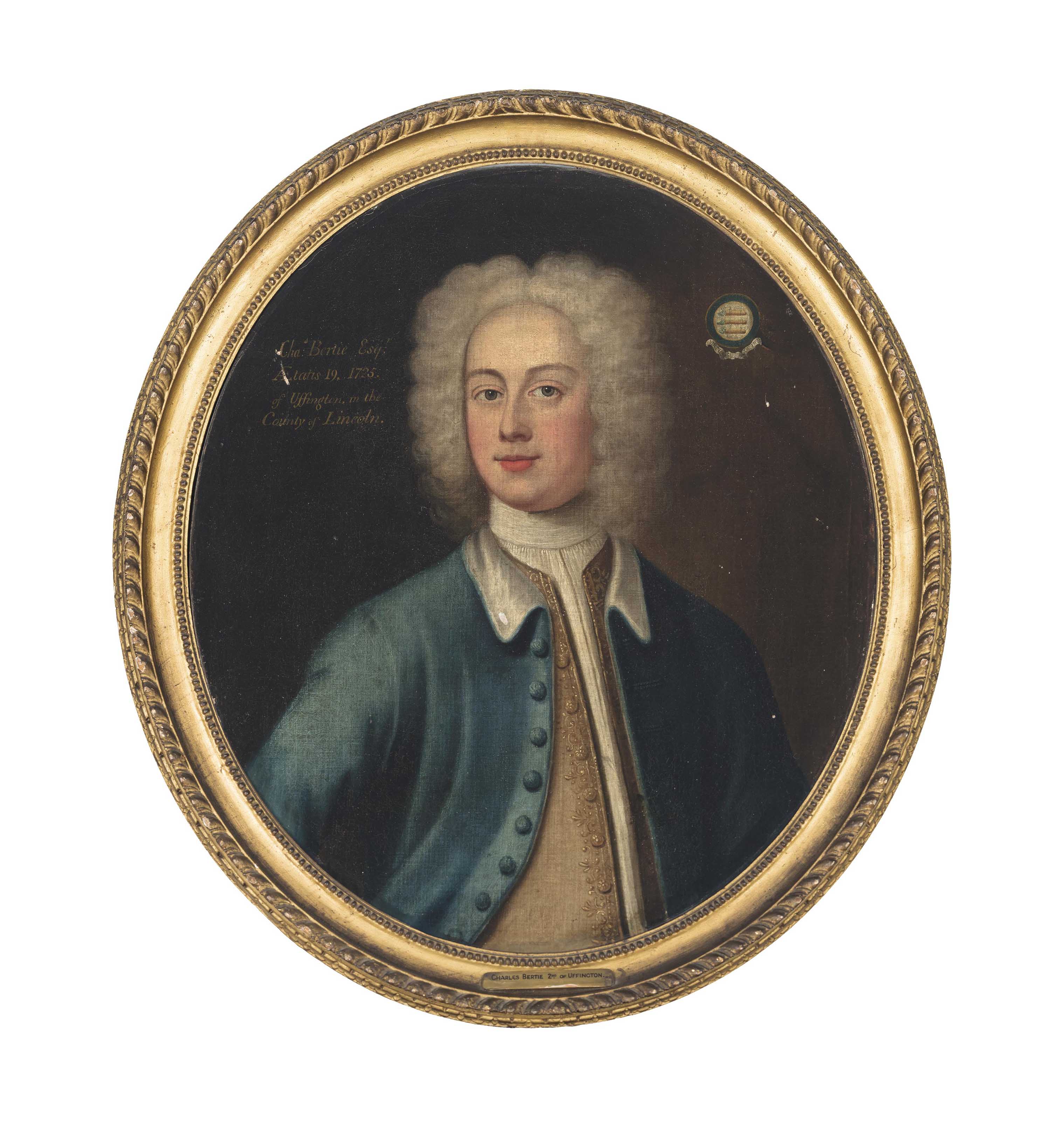 Charles White — Портрет Чарльза Берти II из Уффингтона, 19 лет, 1725, женат на Мэри, дочери Джона Норборна, рост до пят, в синем сюртуке с белым воротничком и бледно-желтом жилете, расшитом золотом.