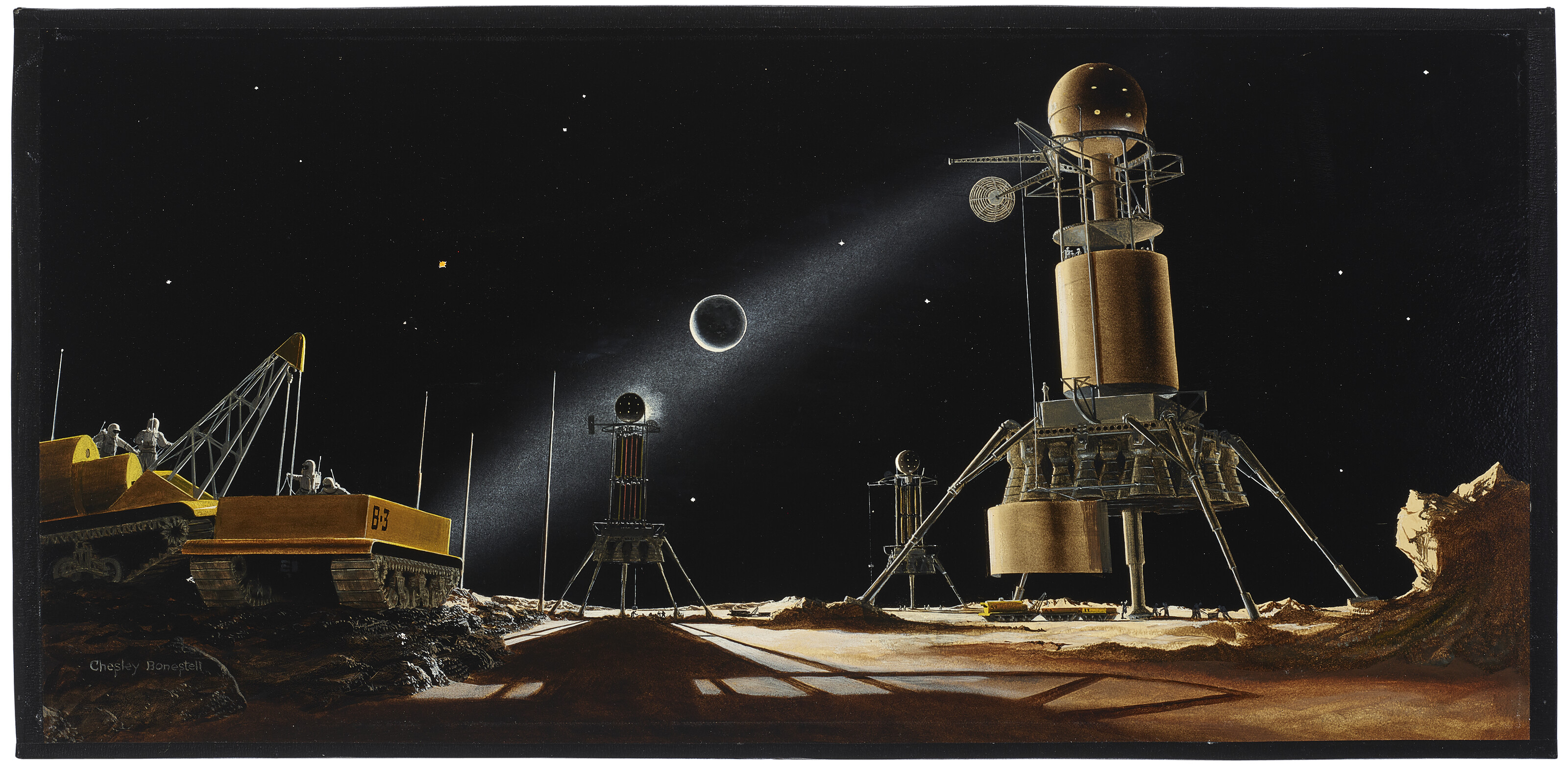 Chesley Bonestell — РАЗГРУЗКА НА ЛУНЕ