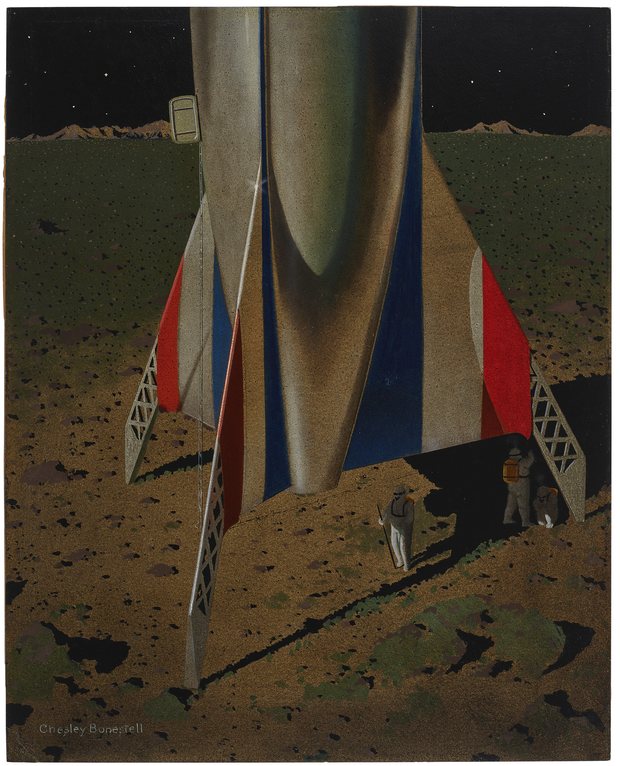 Chesley Bonestell — КОРАБЛЬ СТОИТ, ЗАДРАВ НОС, ГОТОВЫЙ К ДОЛГОМУ ПОЛЕТУ НА МАРС