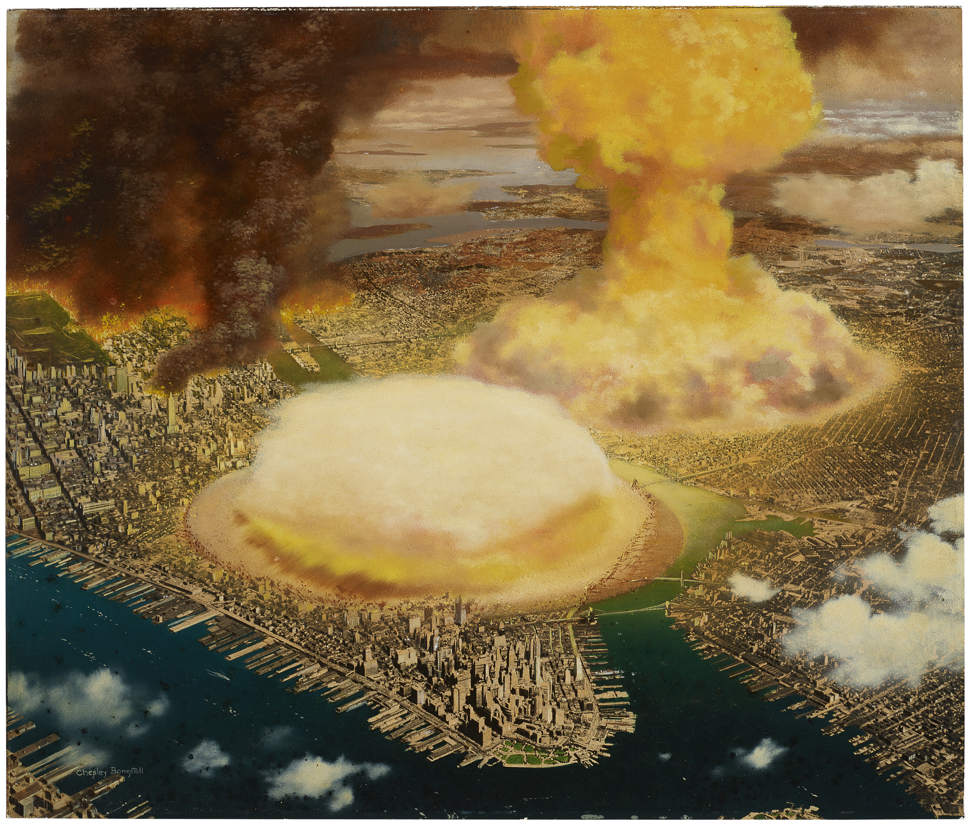 Chesley Bonestell — АТОМНАЯ БОМБАРДИРОВКА НЬЮ-ЙОРКА