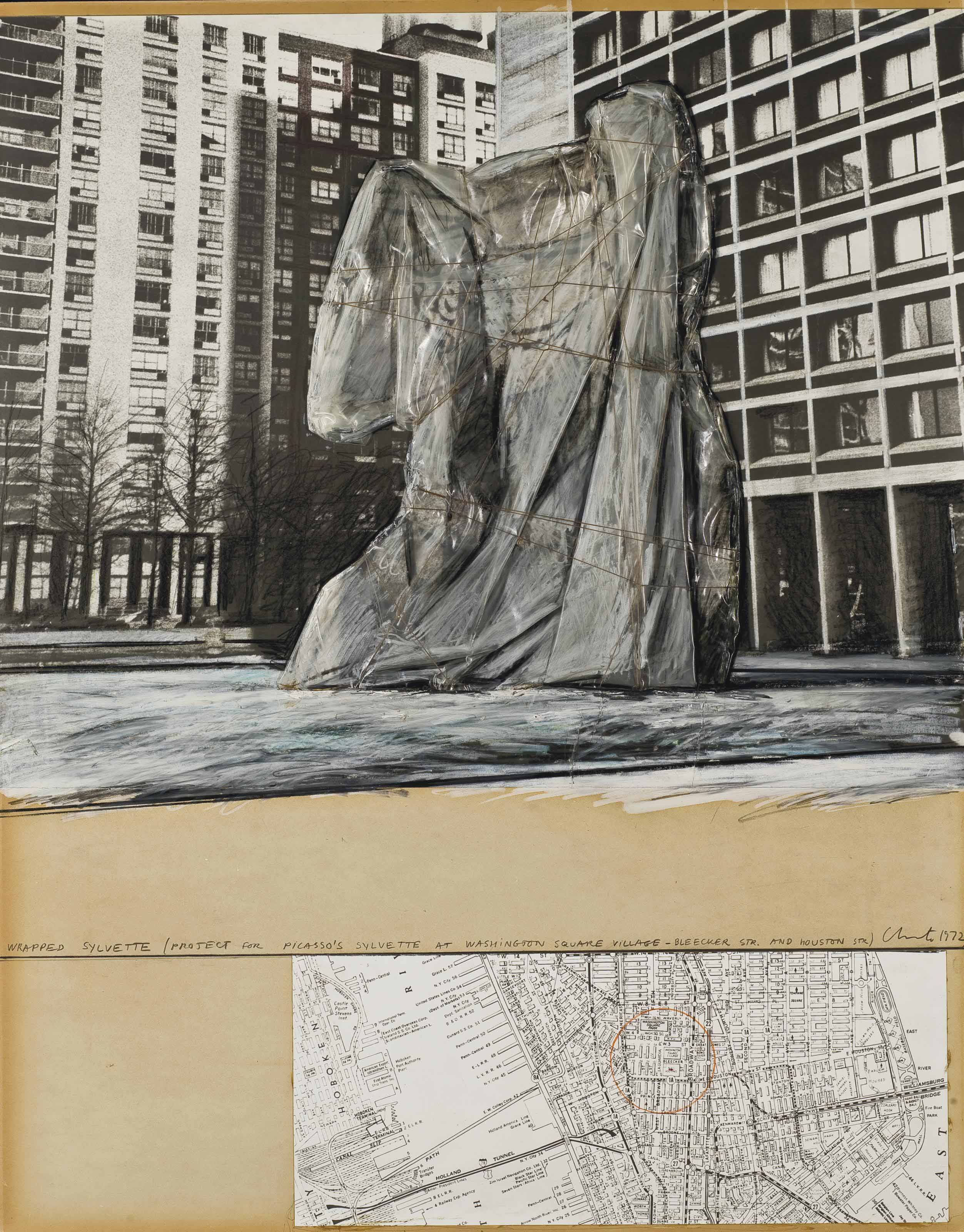 Christo and Jeanne-Claude — Обернутая Сильветта (проект для "Сильветты" Пикассо в Вашингтон-сквер-Виллидж - на пересечении Бликер-стрит и Хьюстон-стрит)