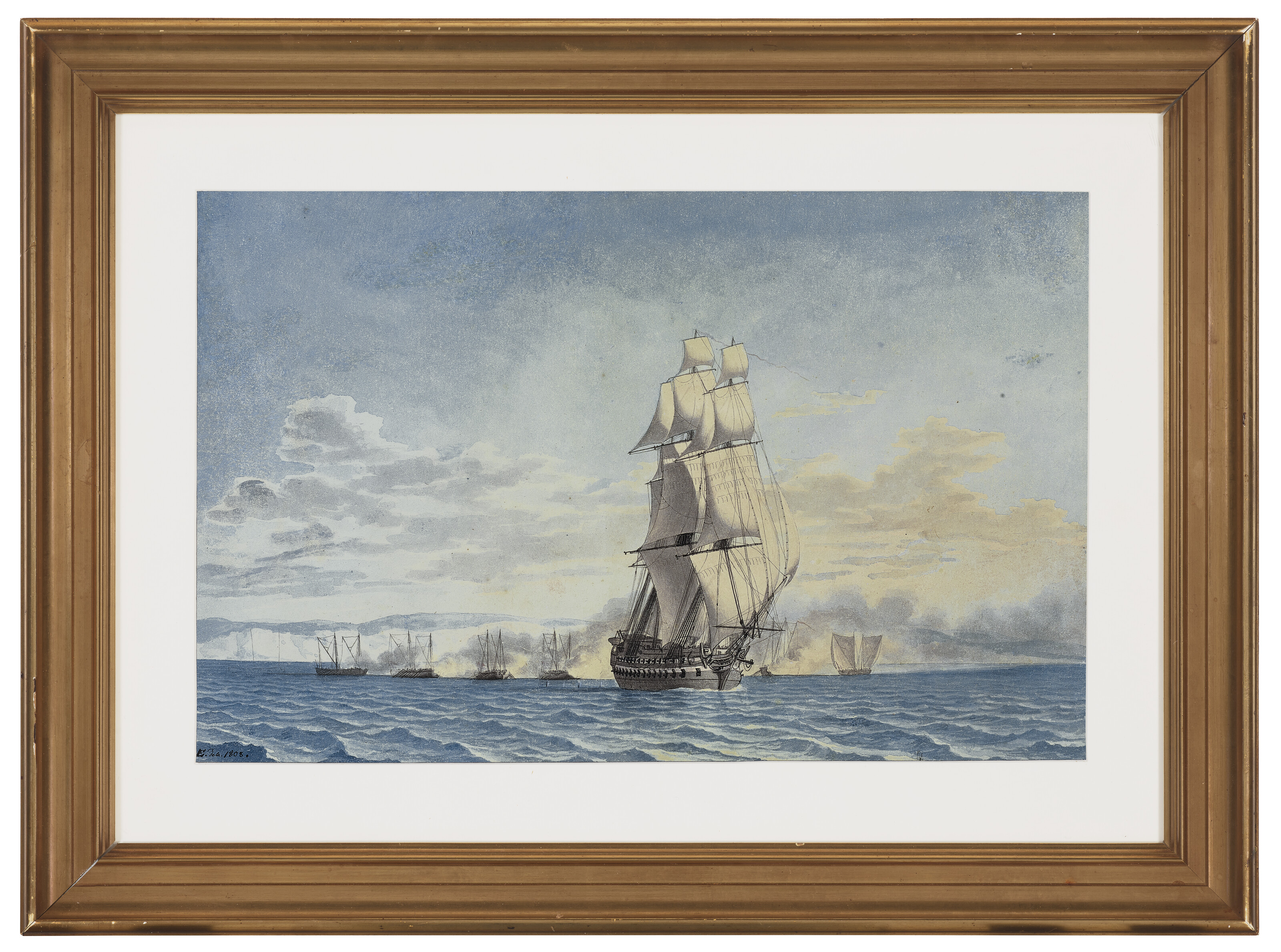 Christoffer Wilhelm Eckersberg — Датские канонерские лодки атаковали судно H.M.S. Tigress в Агерсе, изображение 2