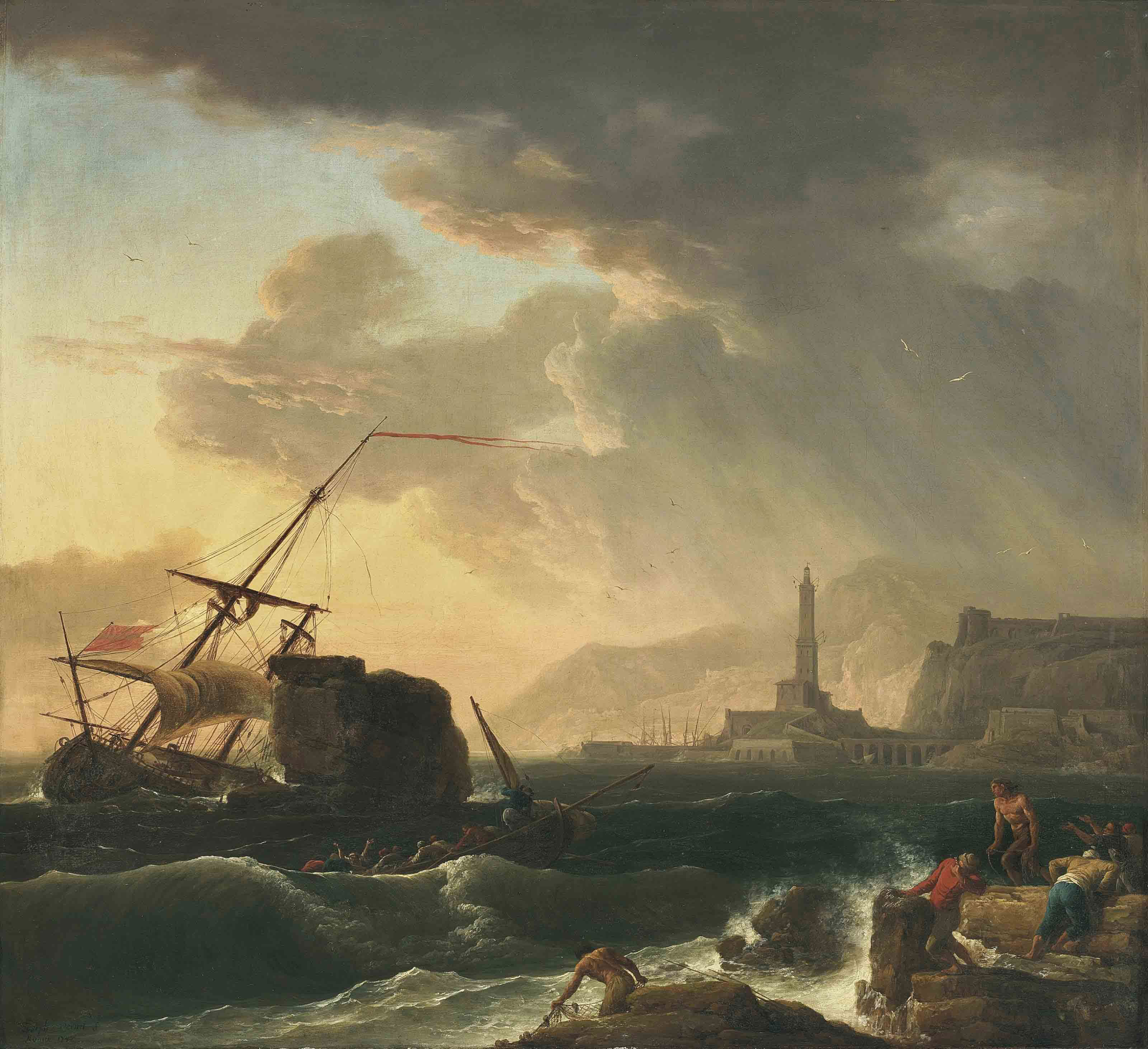 Claude Joseph Vernet — Кораблекрушение с фигурами, сходящими на берег