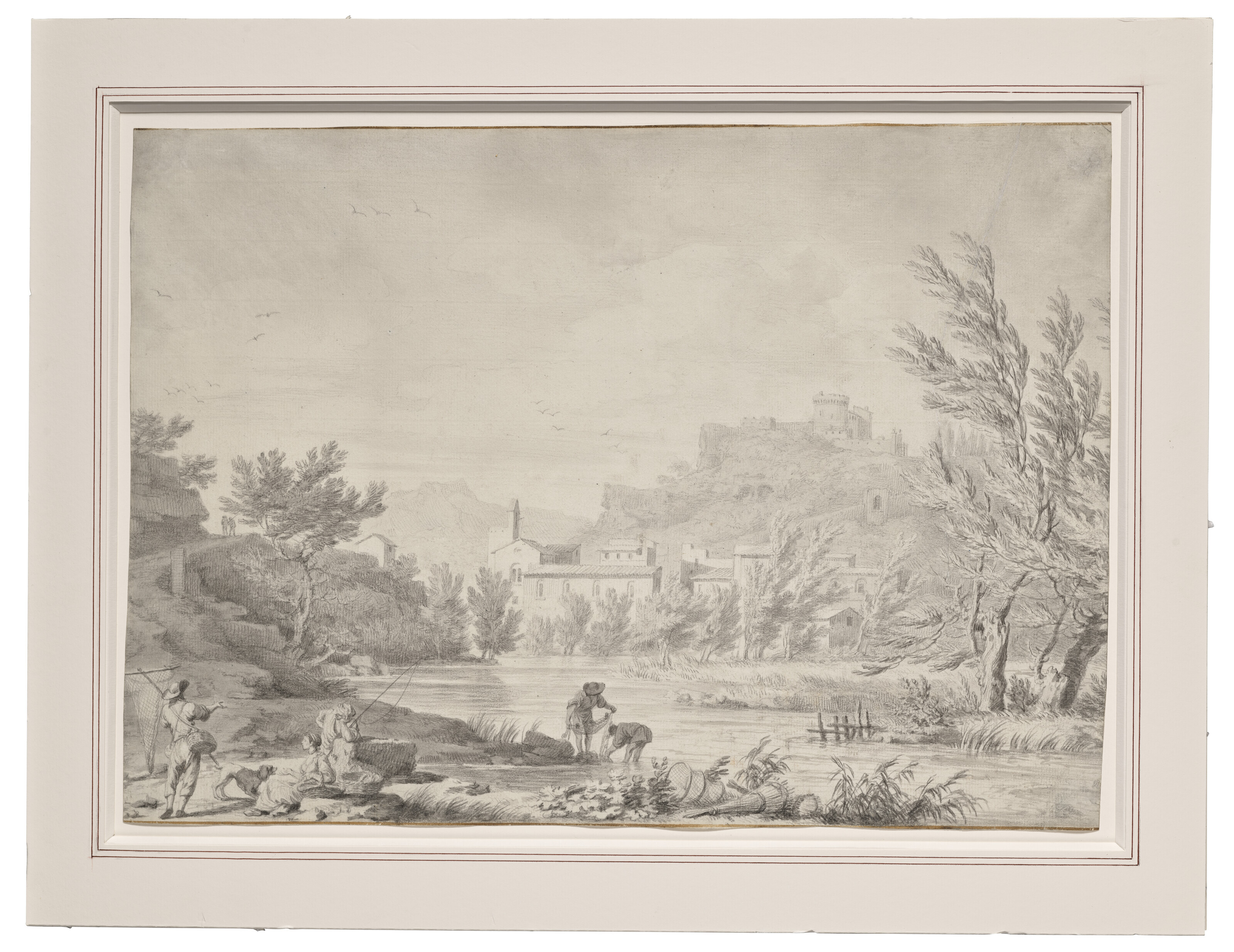 Claude Joseph Vernet — Любители долгих прогулок по кот-д'Ивуару, в вуали и в укрепленном туре по Арьерре-по плану; и любители на берегу реки, в деревне, расположенной на мысе Рошо-по плану Арьерре, изображение 2