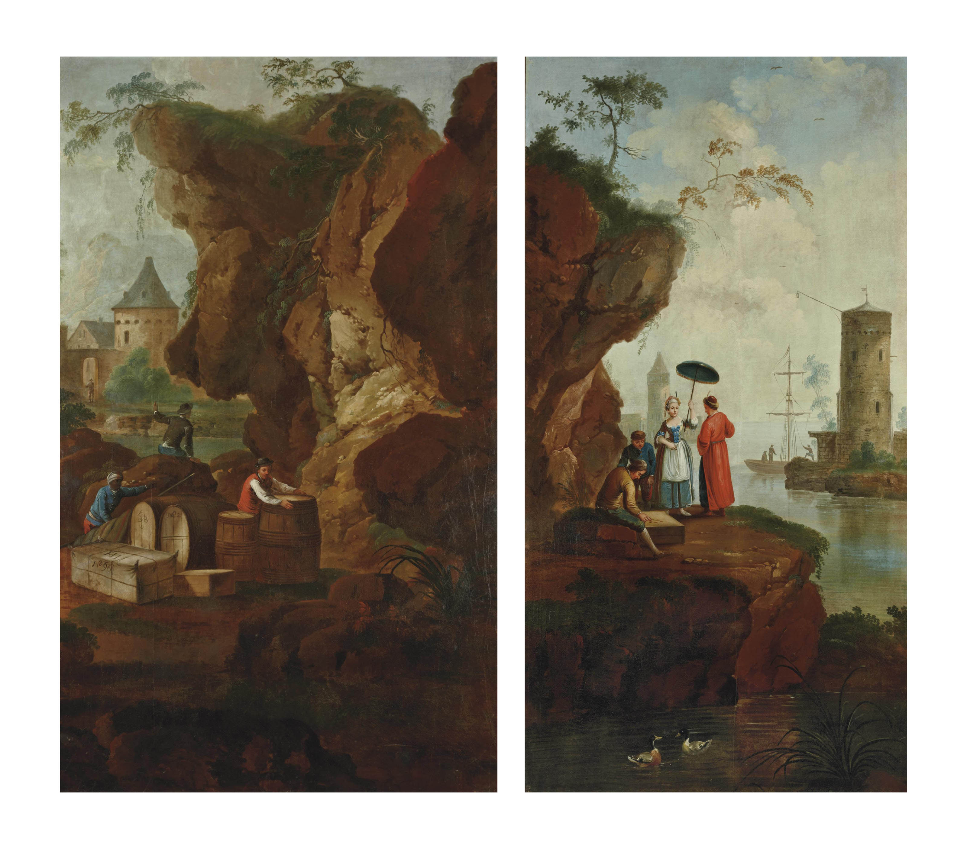 Claude Joseph Vernet — Мужчины, исполняющие обязанности придворных на берегу моря и женщины, сопровождающие красавицу на востоке в порту
