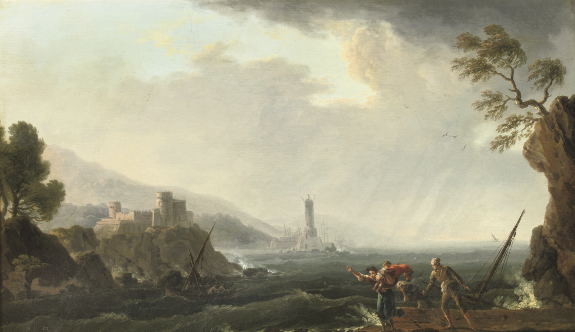 Claude Joseph Vernet — Скалистый прибрежный пейзаж с фигурами, спасающимися от бурных вод