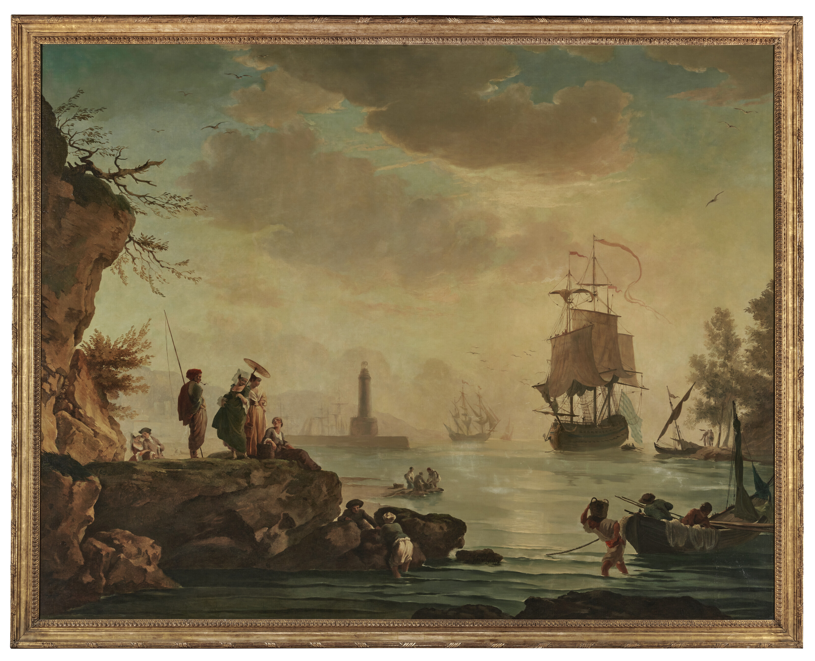 Claude Joseph Vernet — Сцена гавани на закате с фигурами на стене гавани справа; и гавань на закате с элегантными дамами на переднем плане., изображение 3
