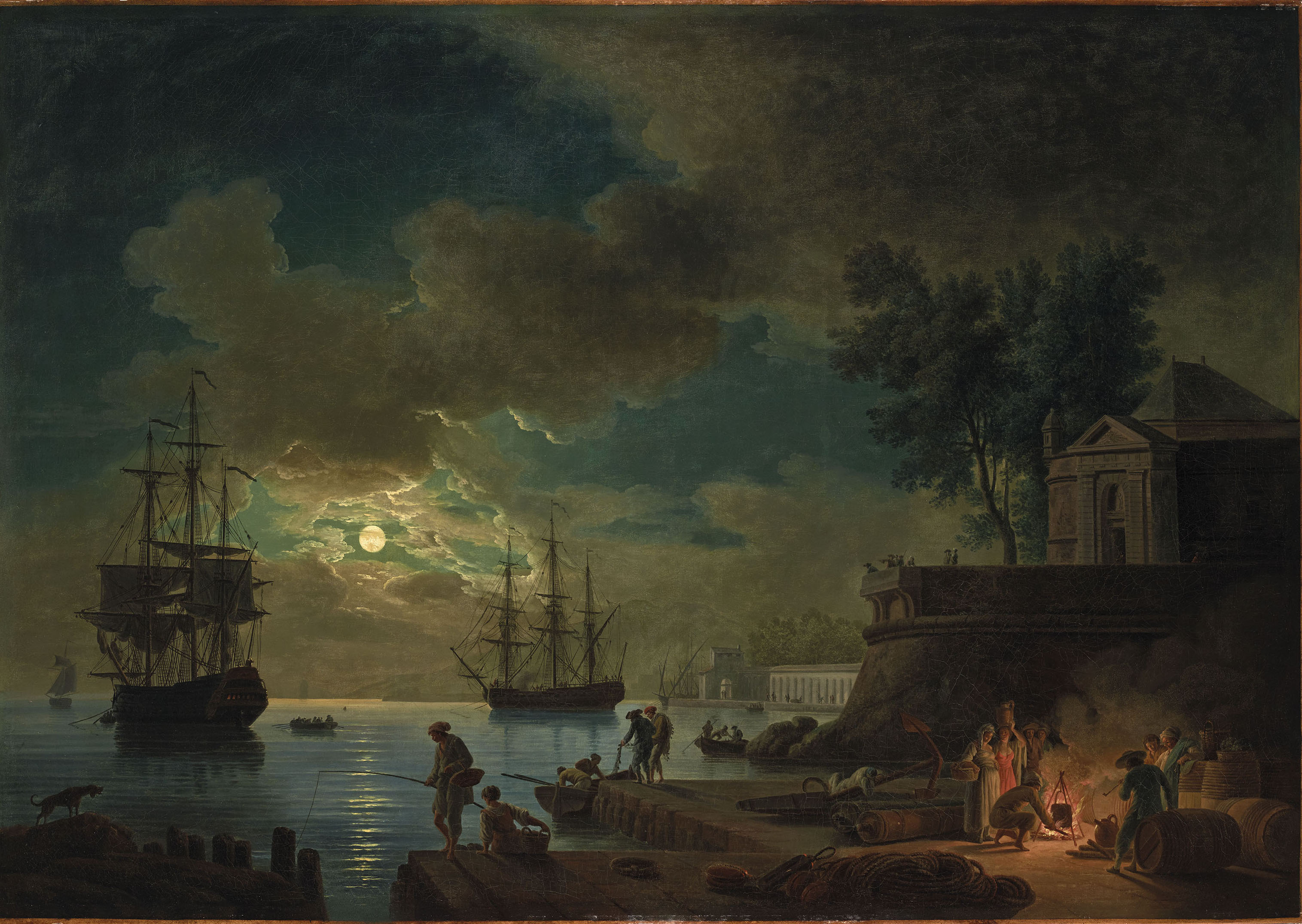 Claude Joseph Vernet — У порта на берегу моря в лунном свете, изображение 3