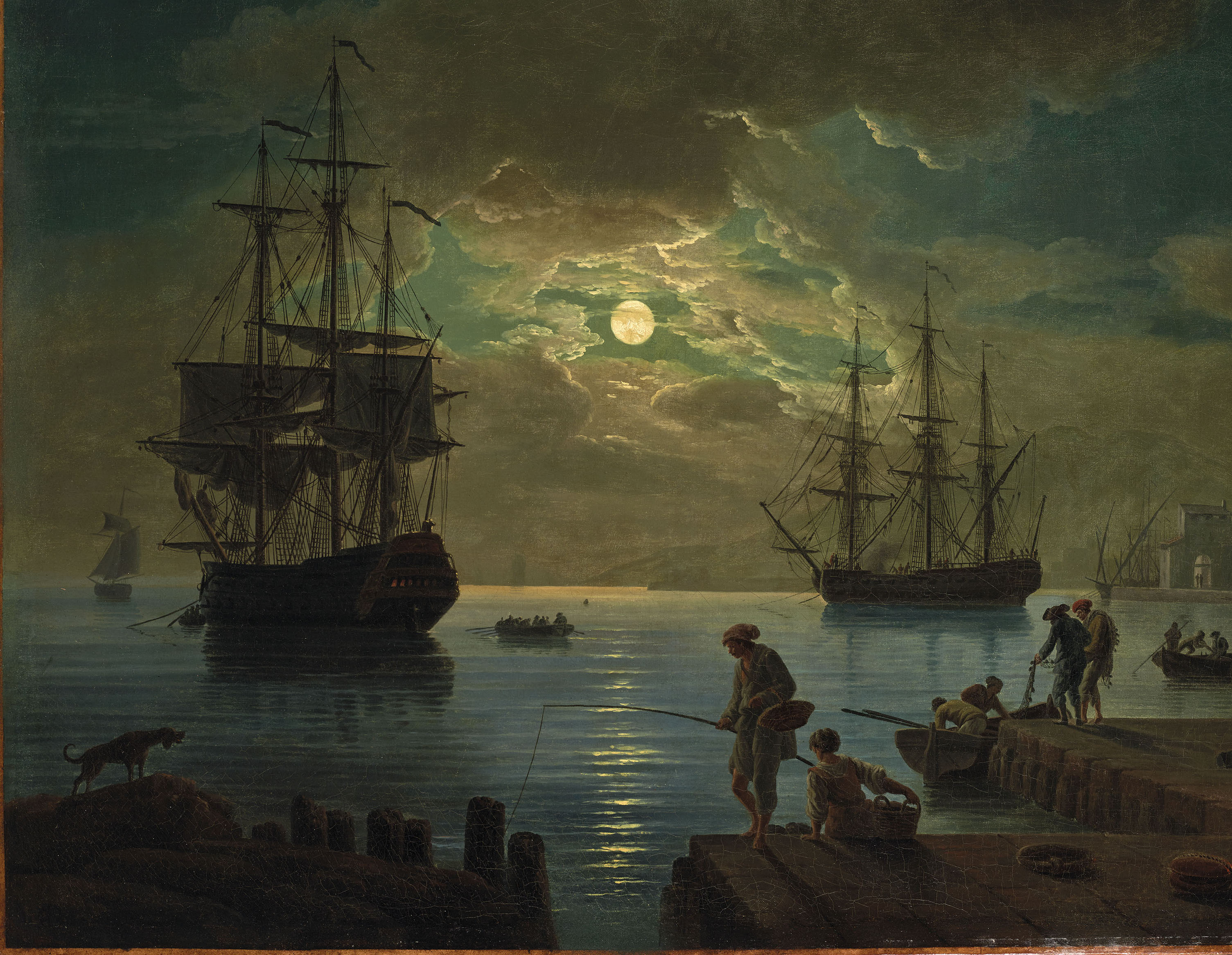 Claude Joseph Vernet — У порта на берегу моря в лунном свете, изображение 4