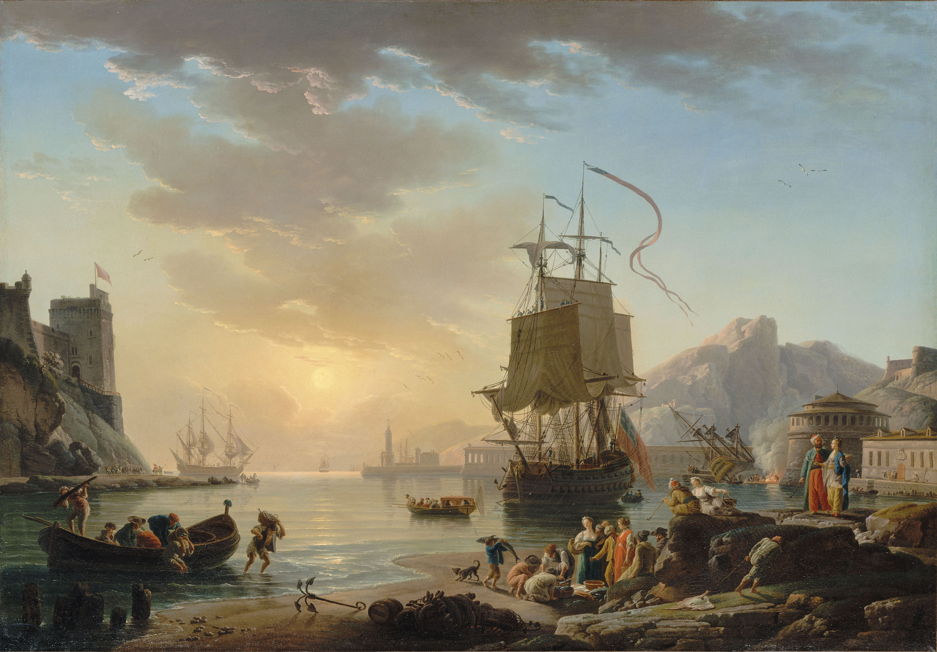 Claude Joseph Vernet — У порта на берегу моря в лунном свете, изображение 10
