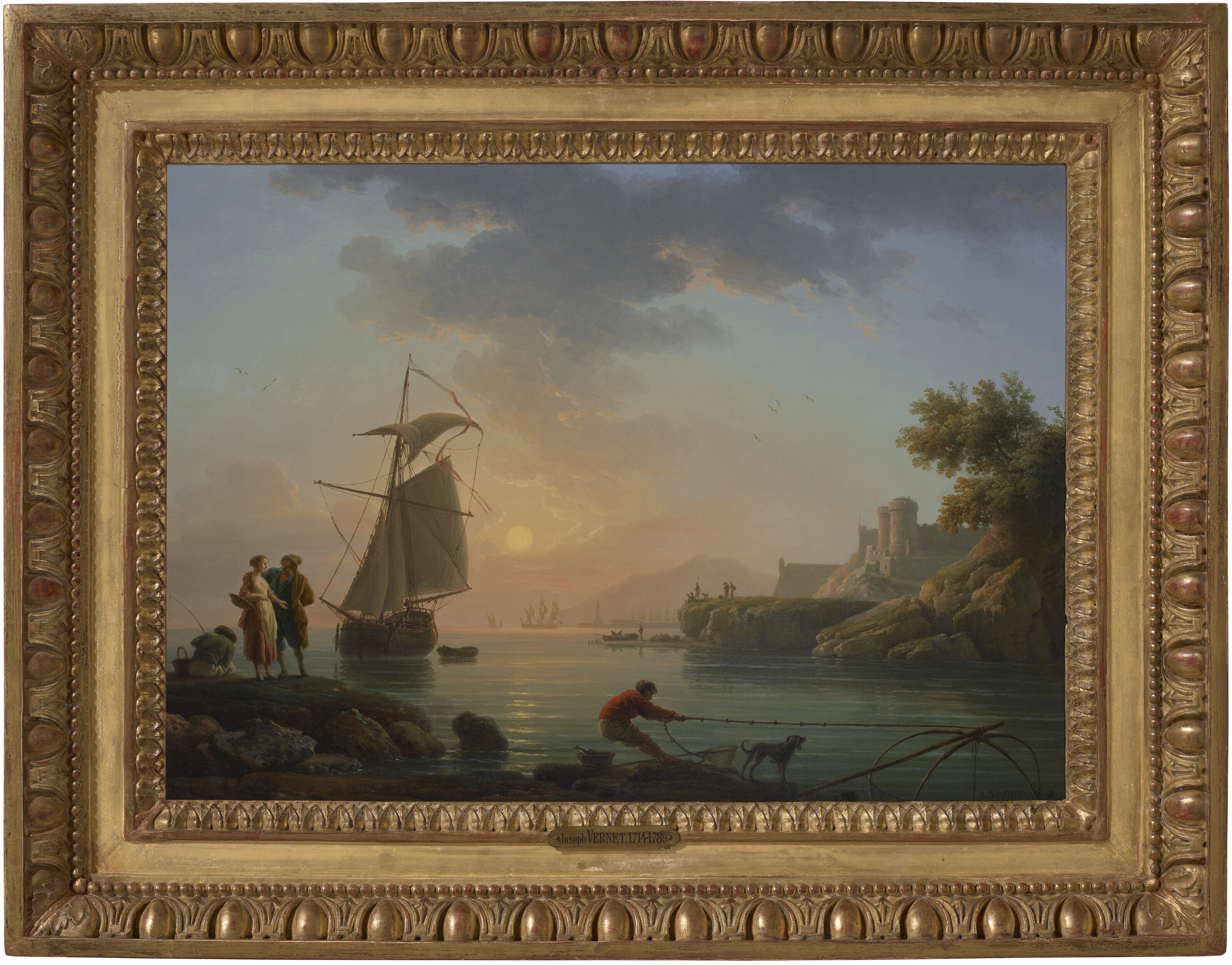 Claude Joseph Vernet — Средиземноморский порт на закате, с рыбаком на переднем плане, изображение 2