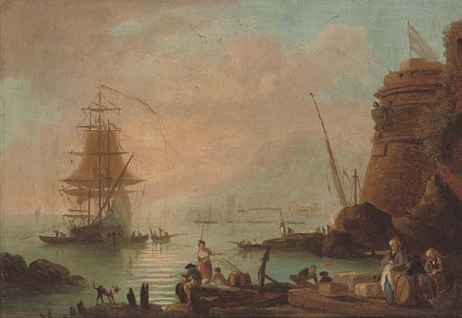 Claude Joseph Vernet — Прибрежная бухта с торговцами на берегу и кораблем за ее пределами