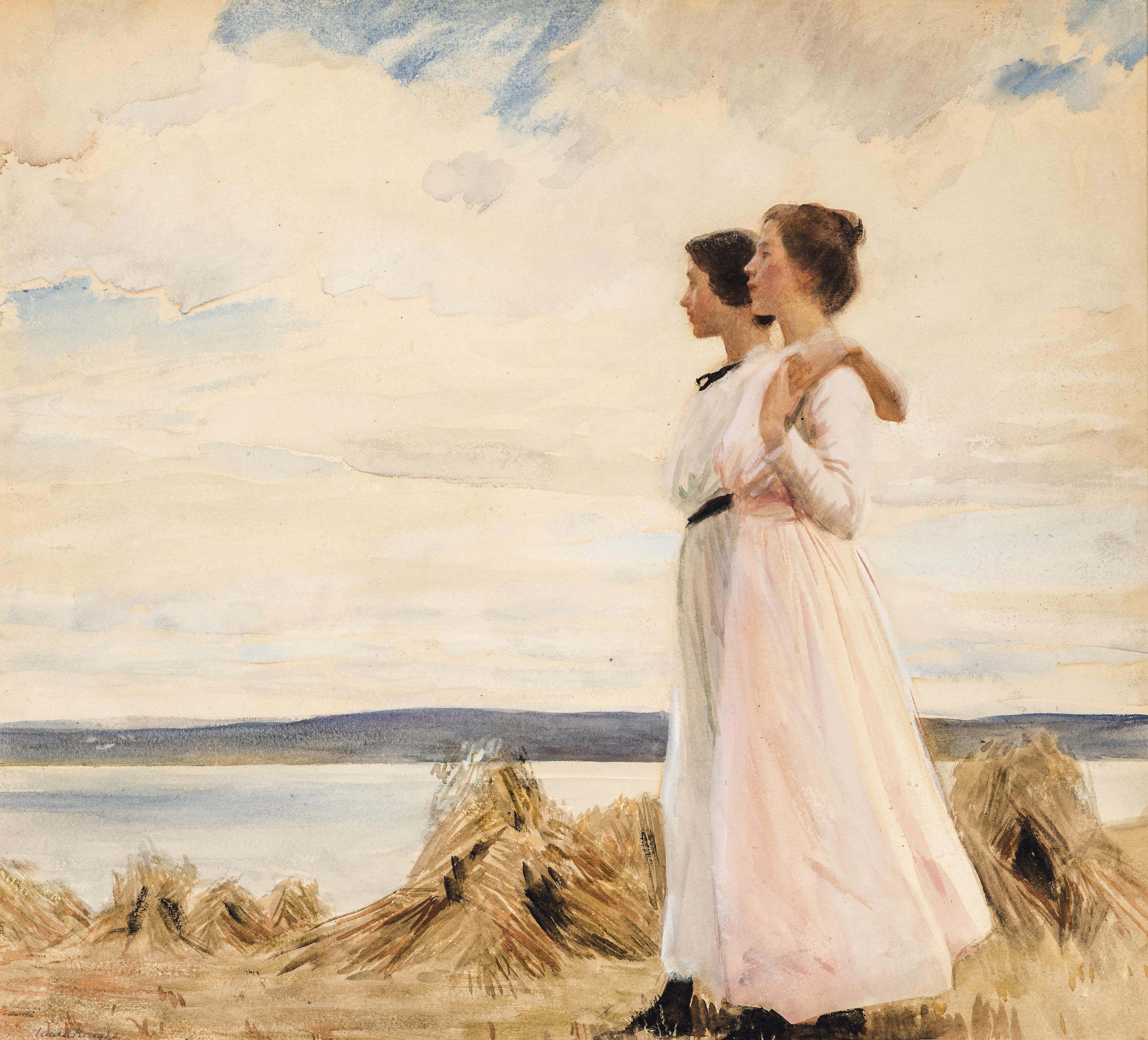Dame Laura Knight — Две молодые девушки прогуливаются по побережью