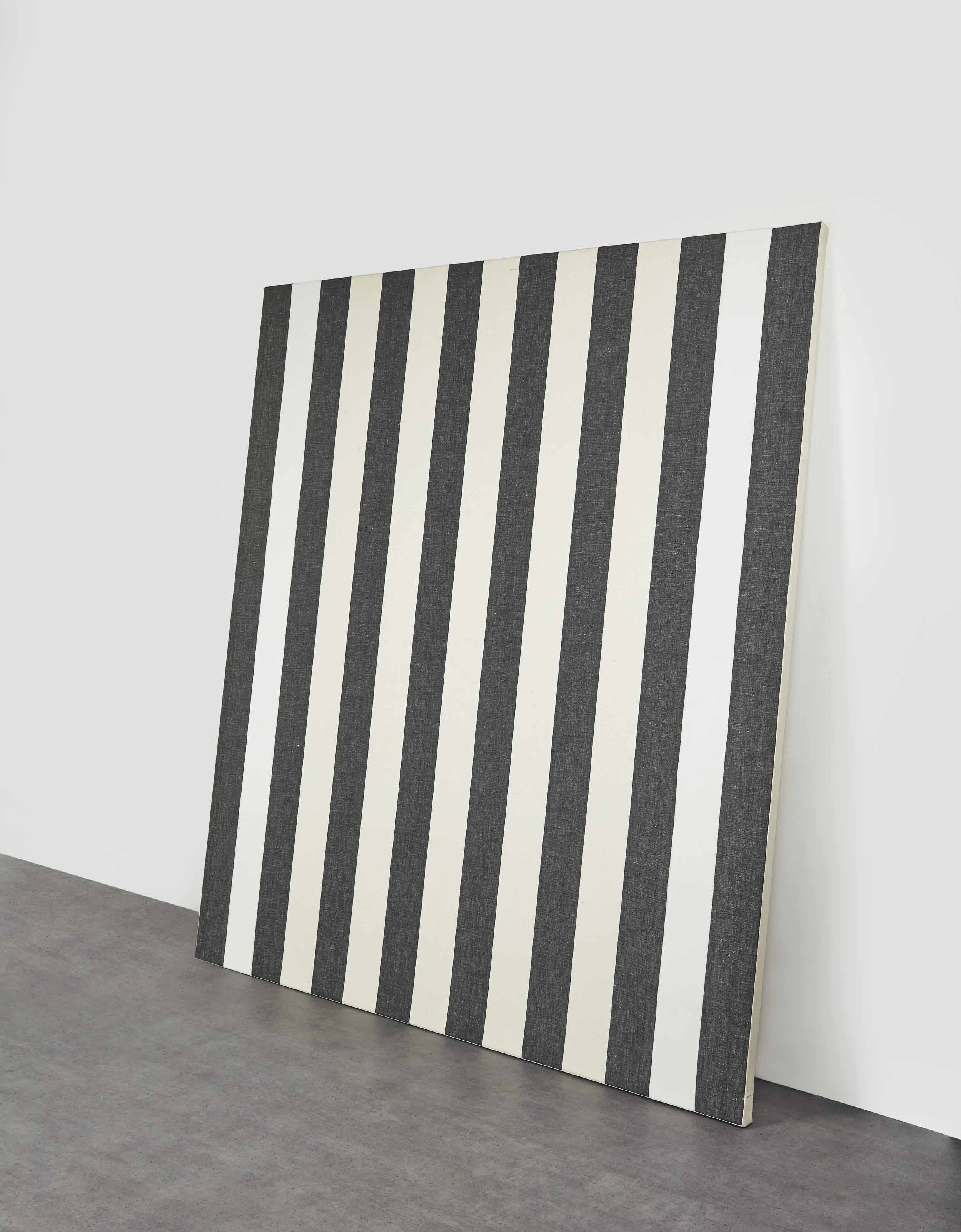 Daniel Buren — Белая акриловое полотно с рисунком из ткани райе блан и нуар