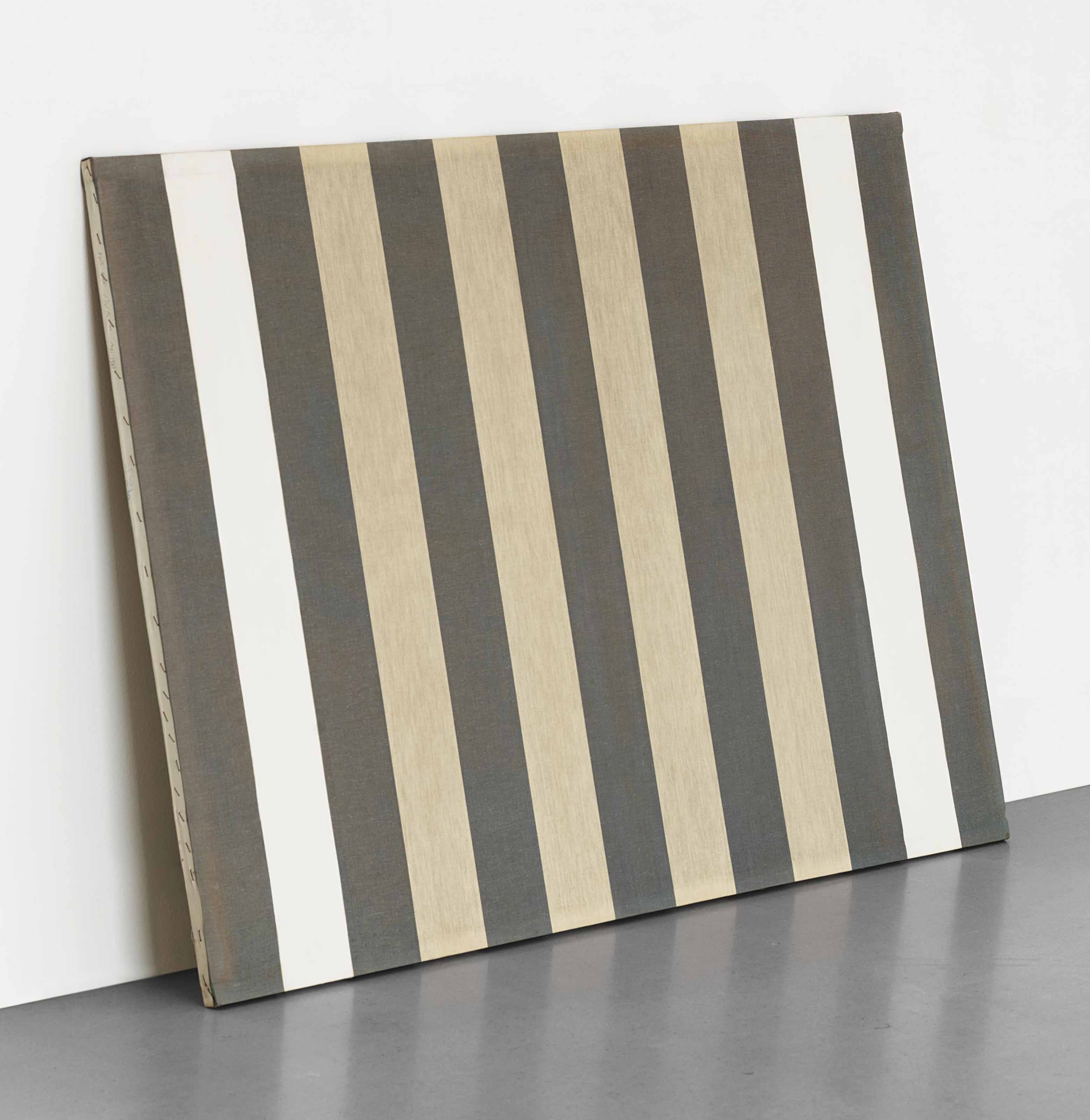 Daniel Buren — Белая акриловое полотно с рисунком из ткани "райе блан и верт"
