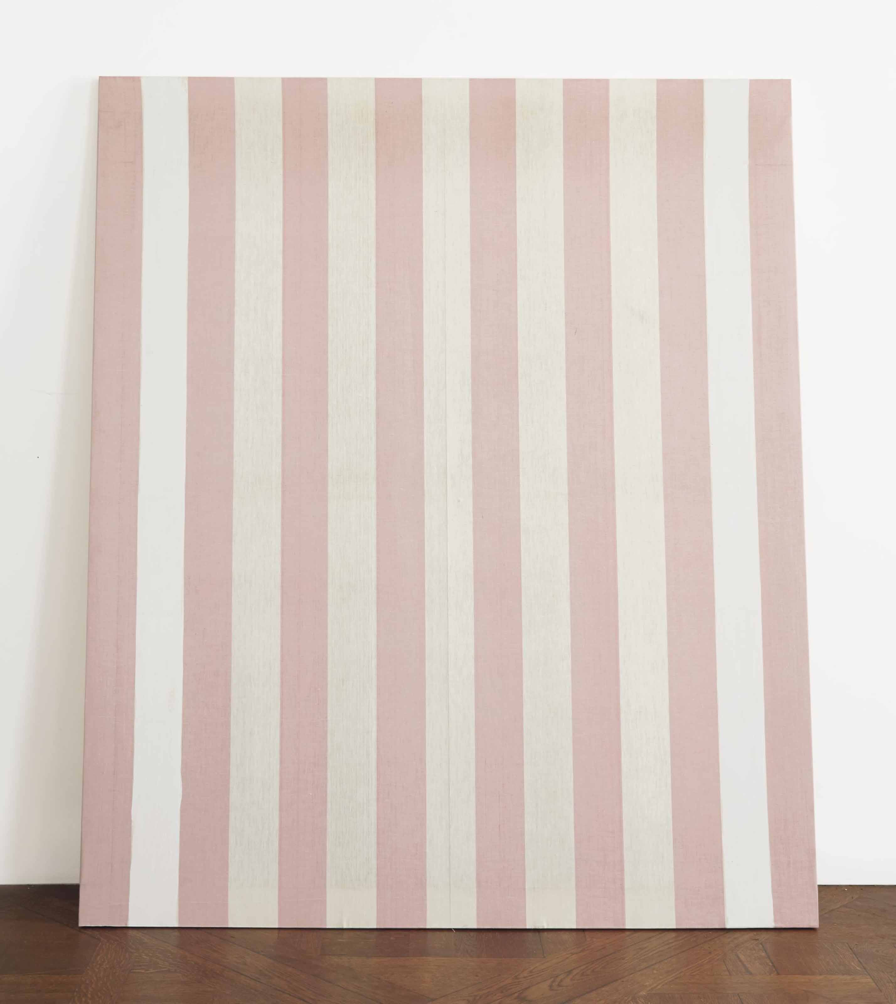 Daniel Buren — Белая акриловое полотно с рисунком из ткани "райе блан и румяна"