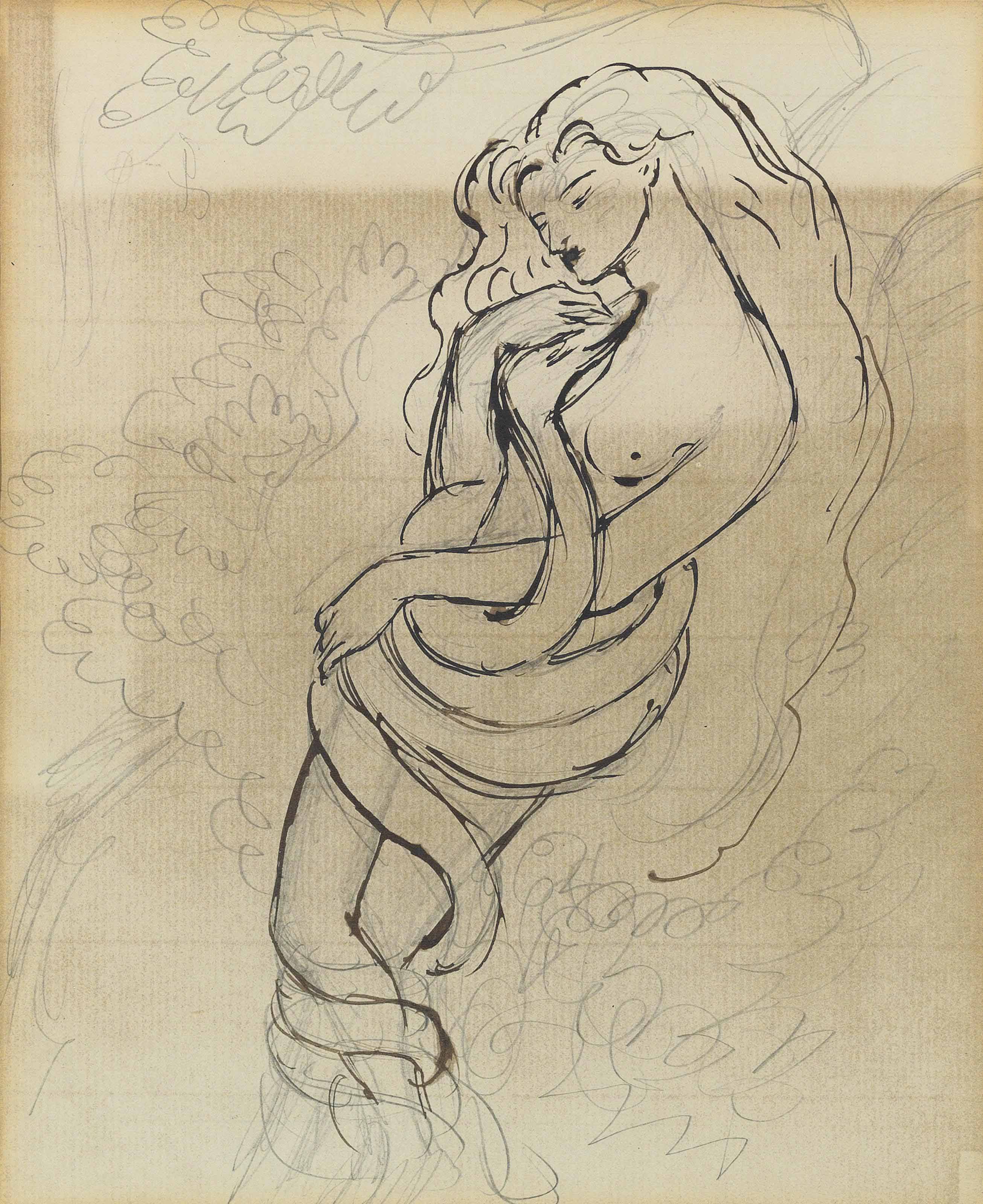 Dante Gabriel Rossetti — Леди Лилит; и женская голова в профиль справа, вероятно, в античном стиле (той же рукой).