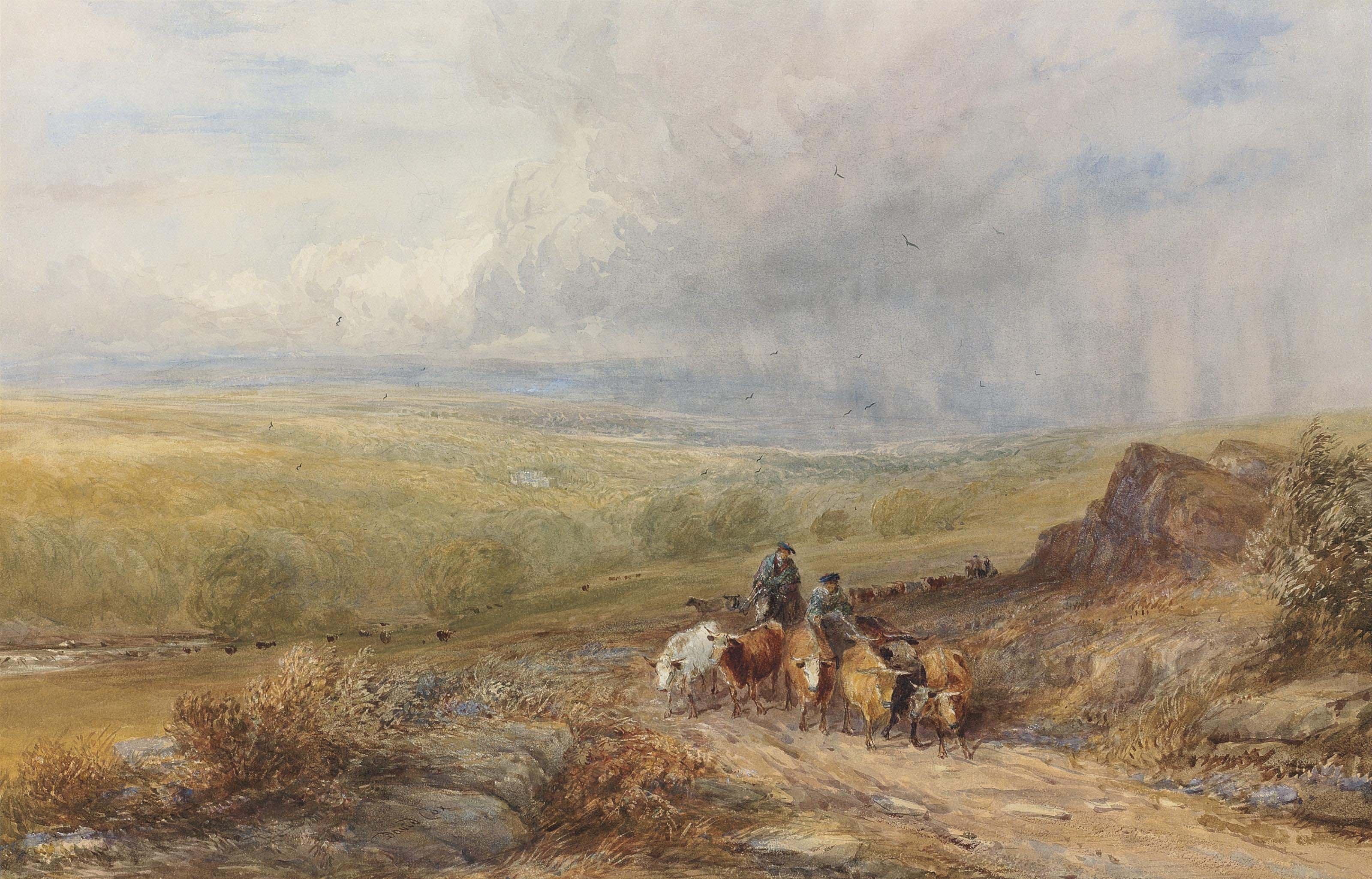 David Cox — Погонщики скота возле замка Барден на пристани, Йоркшир