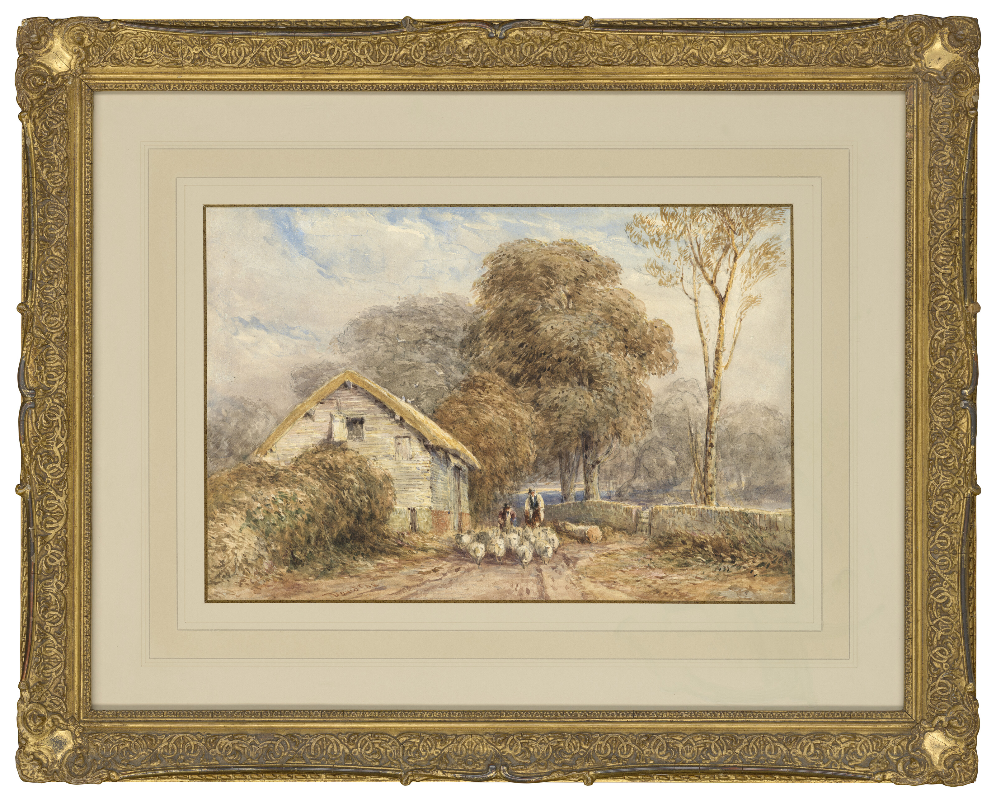 David Cox — Путешественник верхом на лошади, с пастухом и его овцами, у сарая, на проселочной дороге, изображение 2