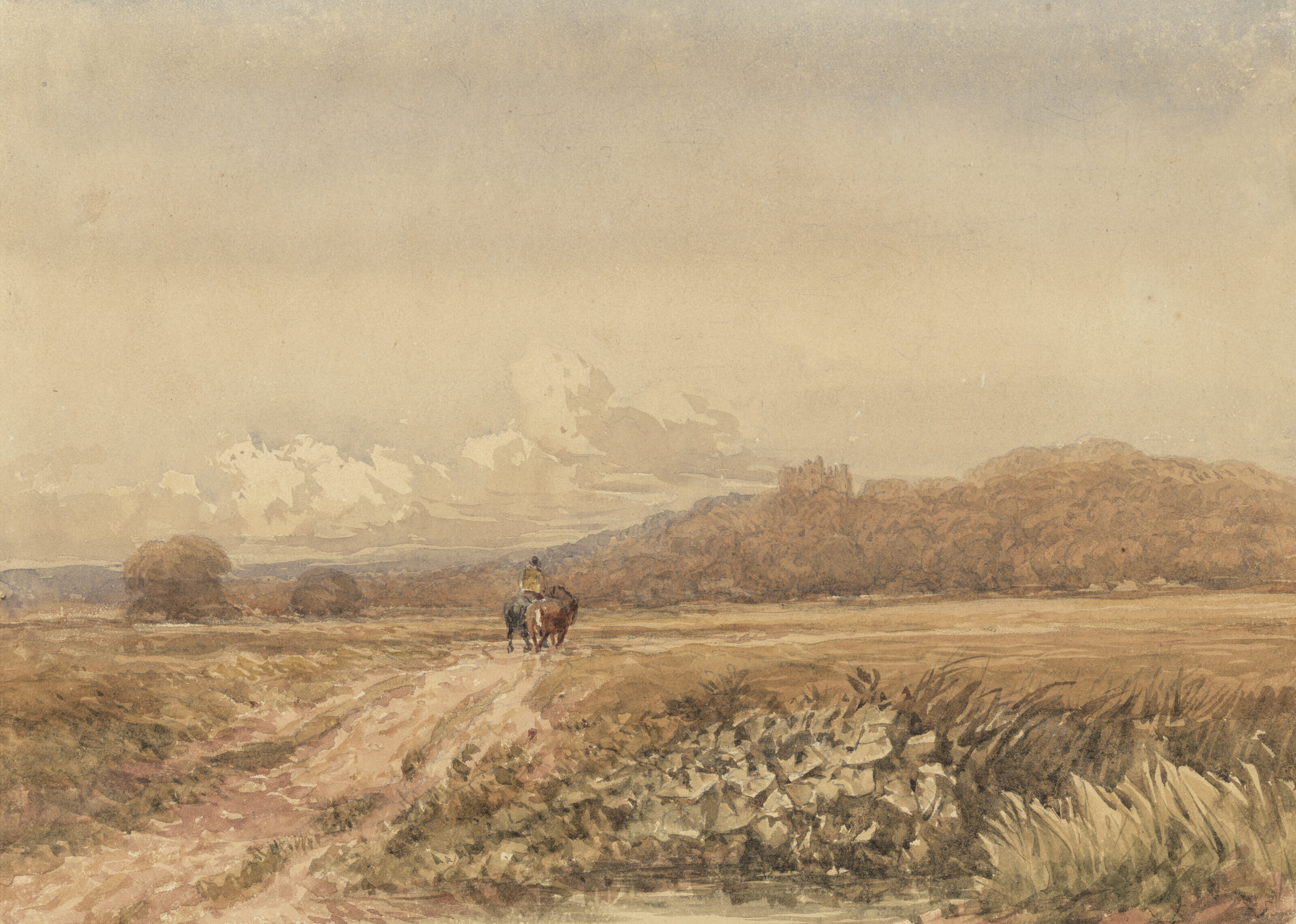 David Cox — Всадник на трассе, недалеко от замка Болсовер, Дербишир, изображение 1