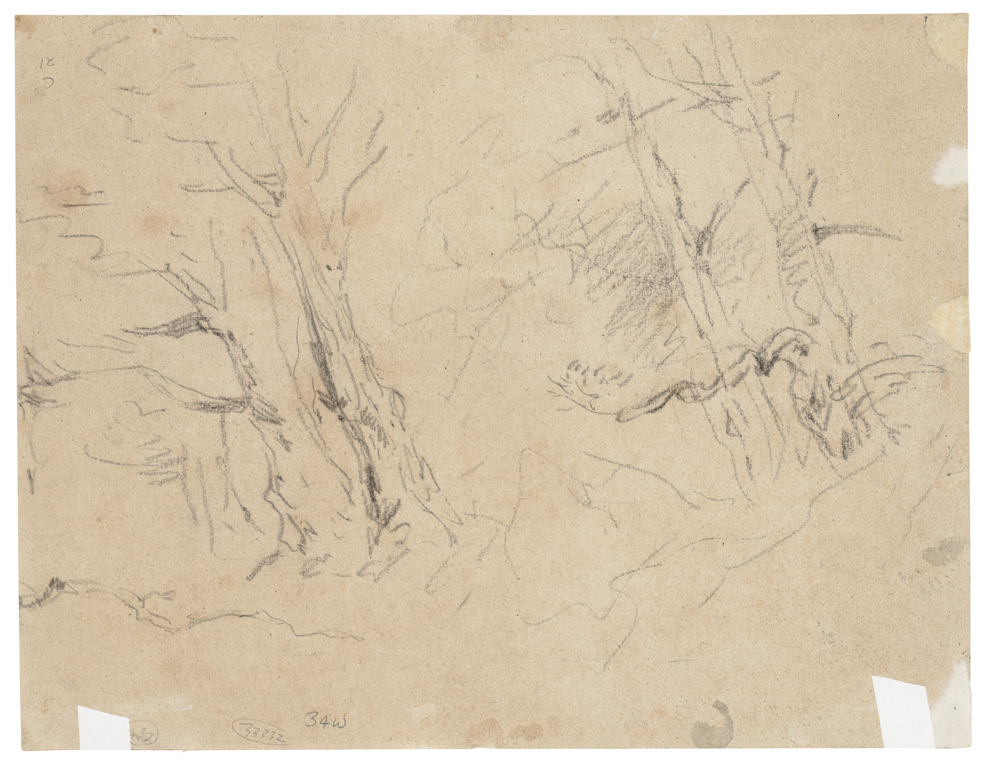 David Cox — Фигуры с пони у забора, замком за ним (справа ) и изображением деревьев ( сзади ), изображение 2