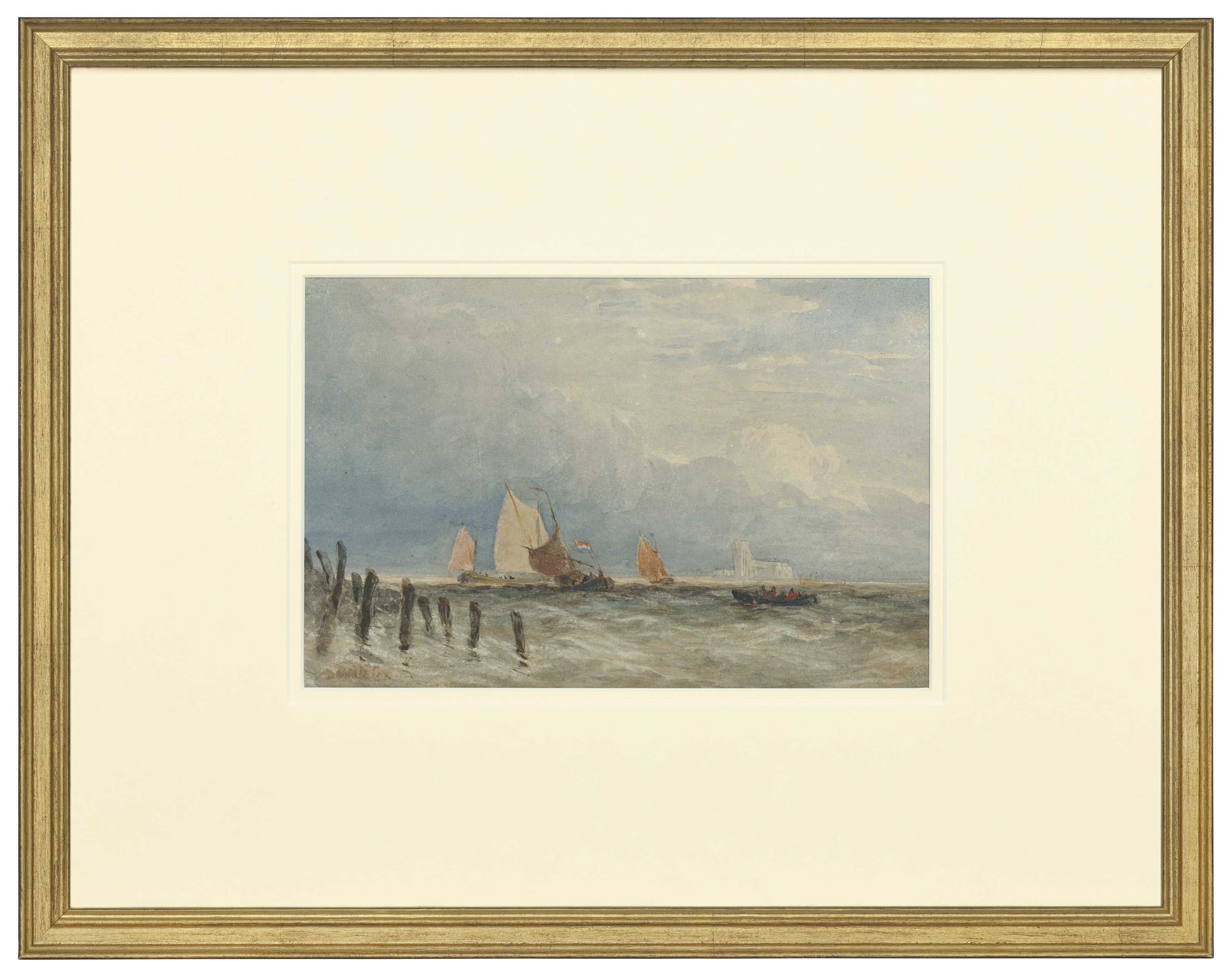 David Cox — Недалеко от побережья можно заняться голландской рыбалкой, а вдалеке - Гроте Керк, Дордрехт, изображение 2