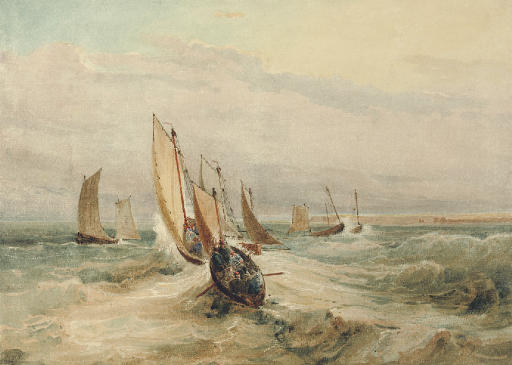 David Cox — Рыбацкие лодки во время шквала у берегов Флита, Хэмпшир