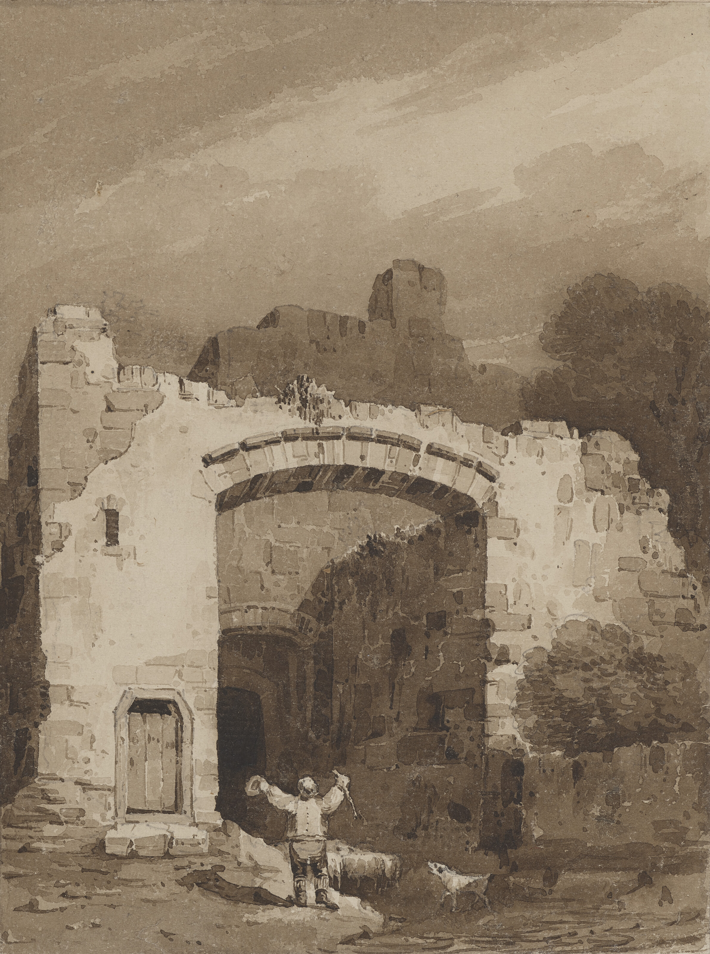 David Cox — Фигура перед верхними воротами, замок Конвей, Северный Уэльс