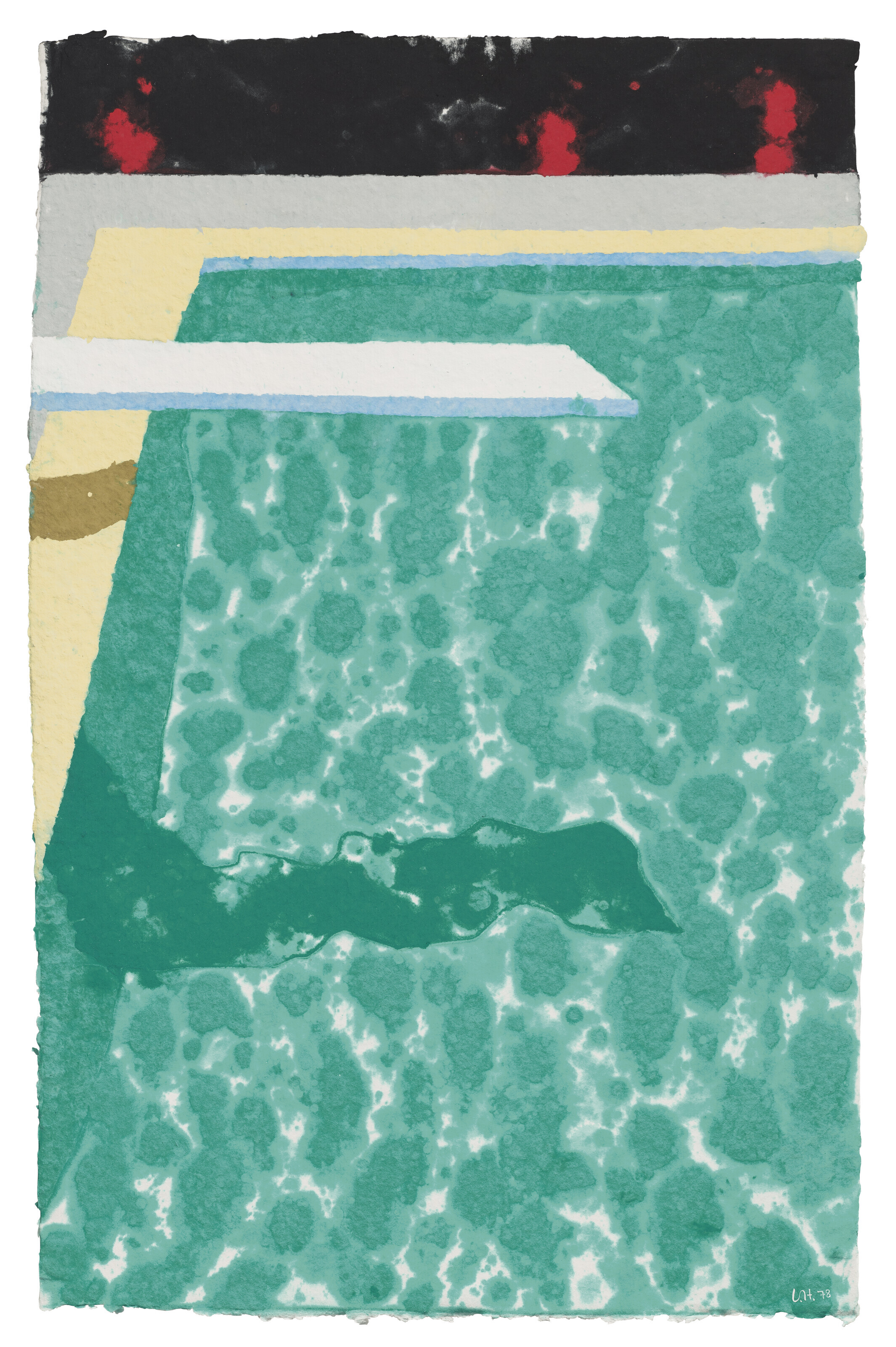 David Hockney — Зеленый бассейн с трамплином для прыжков в воду и тенью (Бумажный бассейн 3), изображение 1
