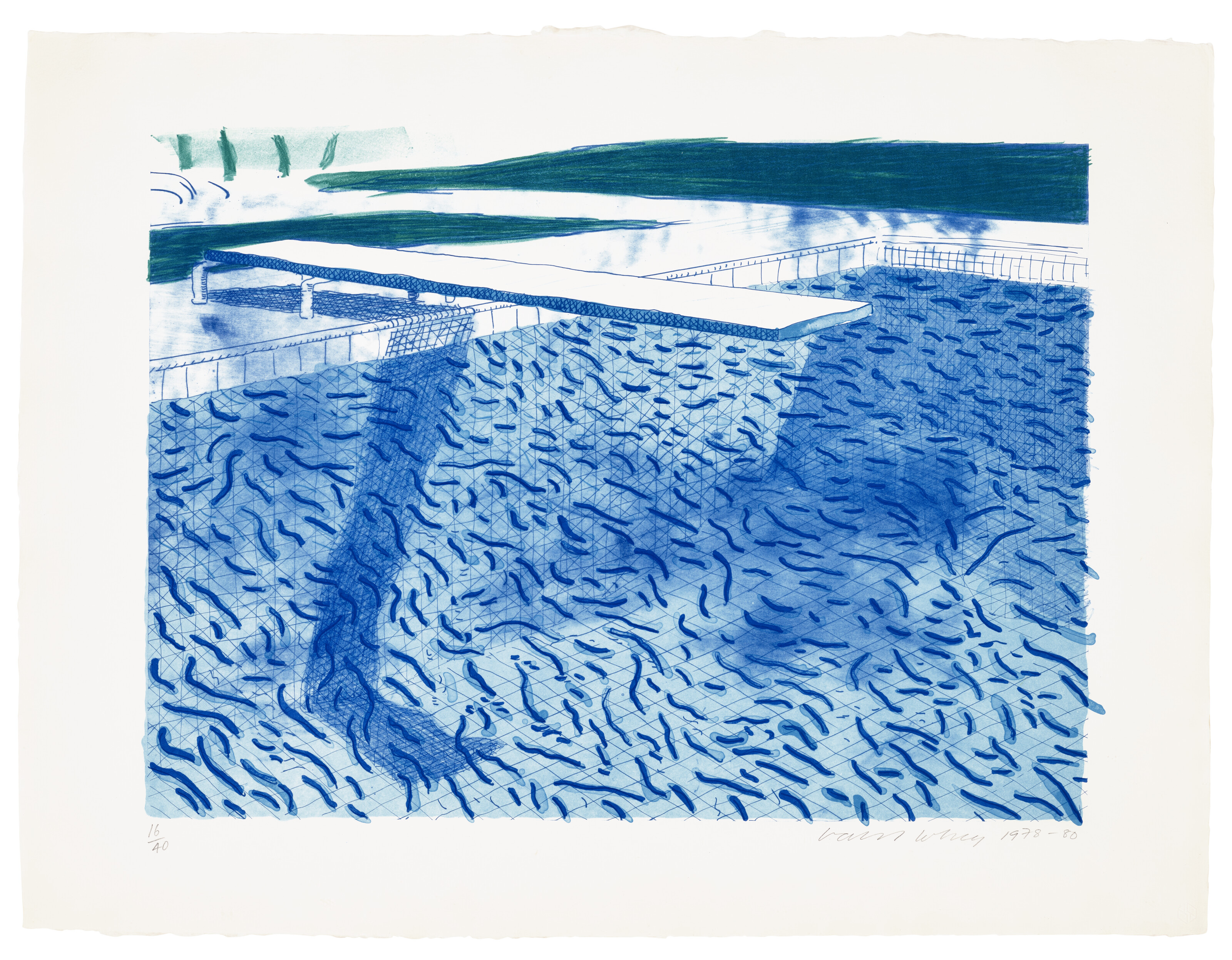 David Hockney — Литография воды, выполненная из толстых и тонких линий и двух светло-голубых разводов