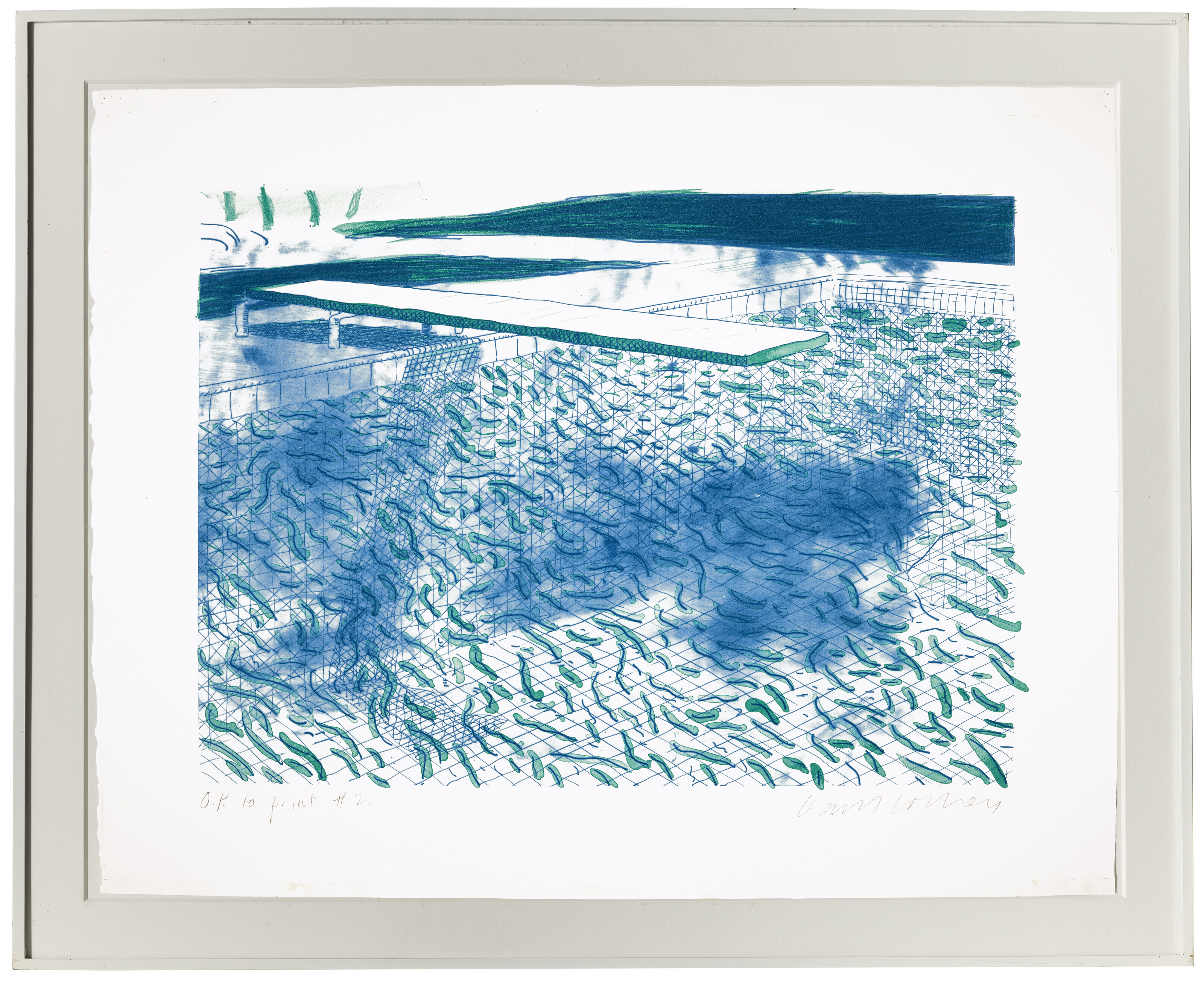 David Hockney — Литография воды, состоящая из линий и зеленой полосы, изображение 2