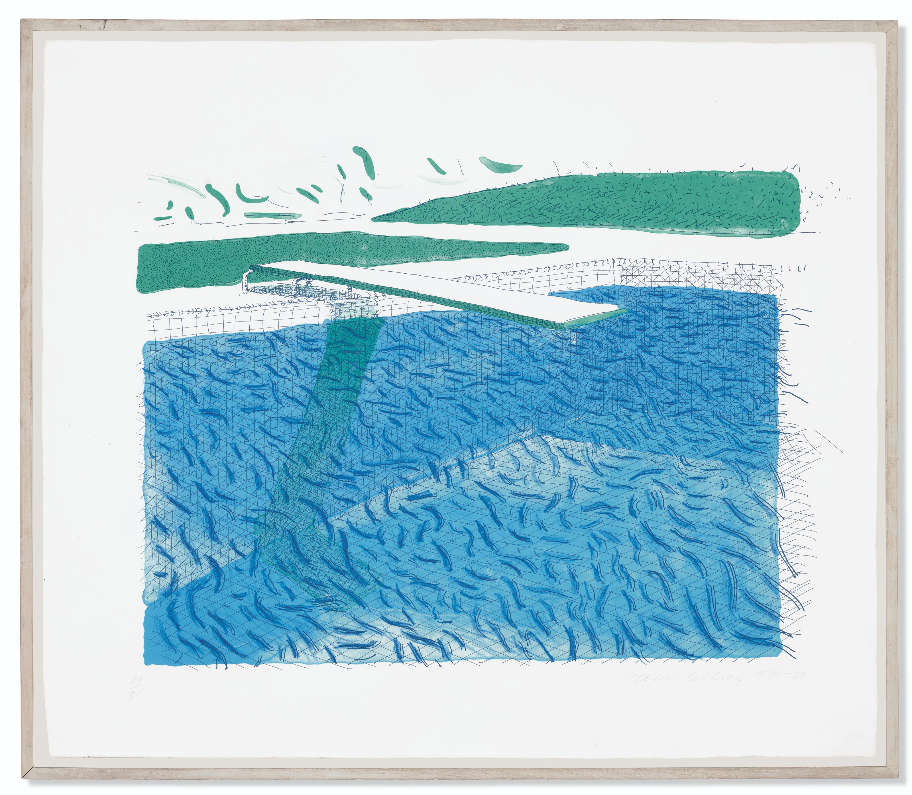 David Hockney — Литографская вода, сделанная из линий, цветного карандаша и двух синих промывок, изображение 2