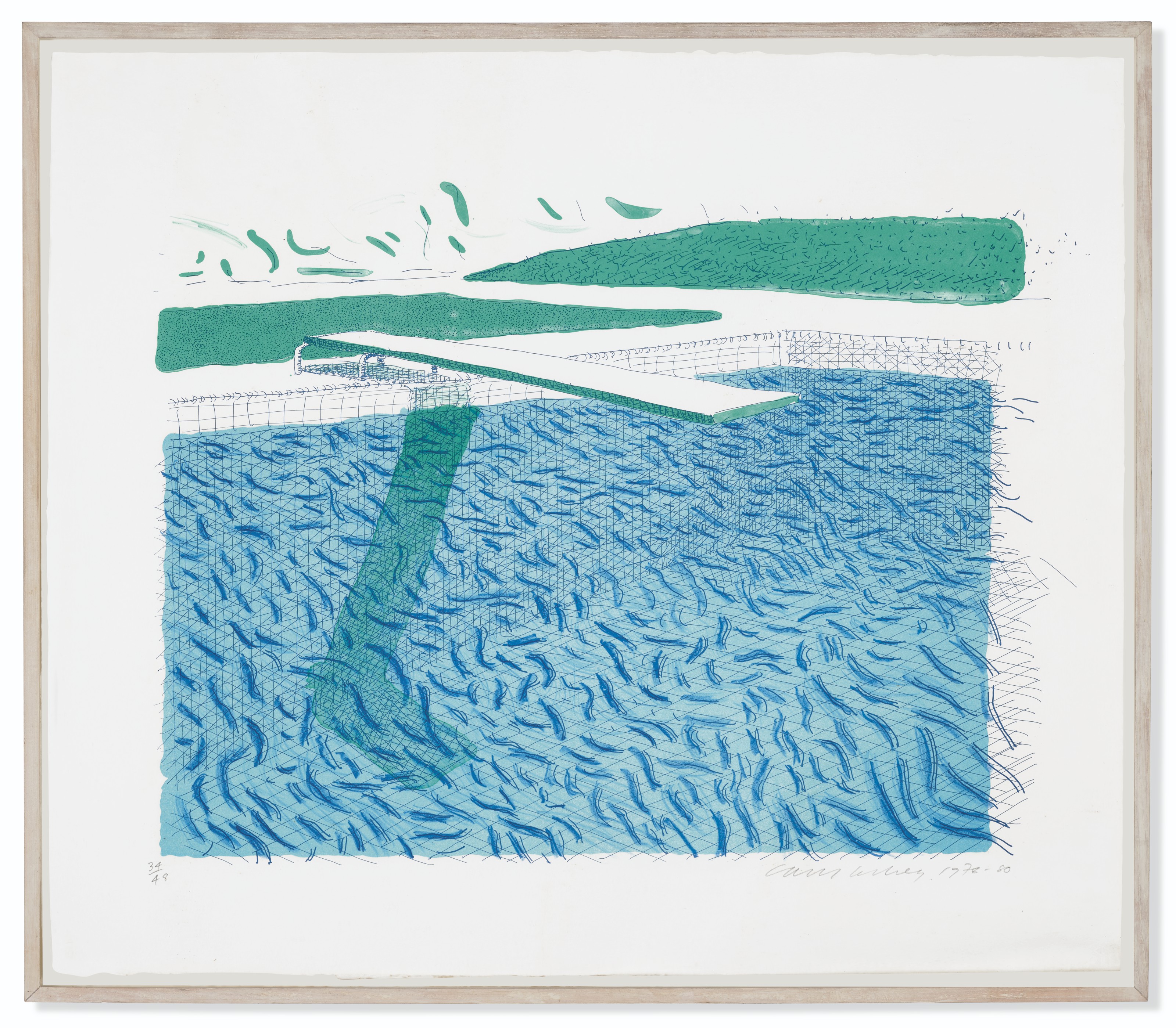 David Hockney — Литографская вода, выполненная из линий, мелка и синей краски, изображение 2