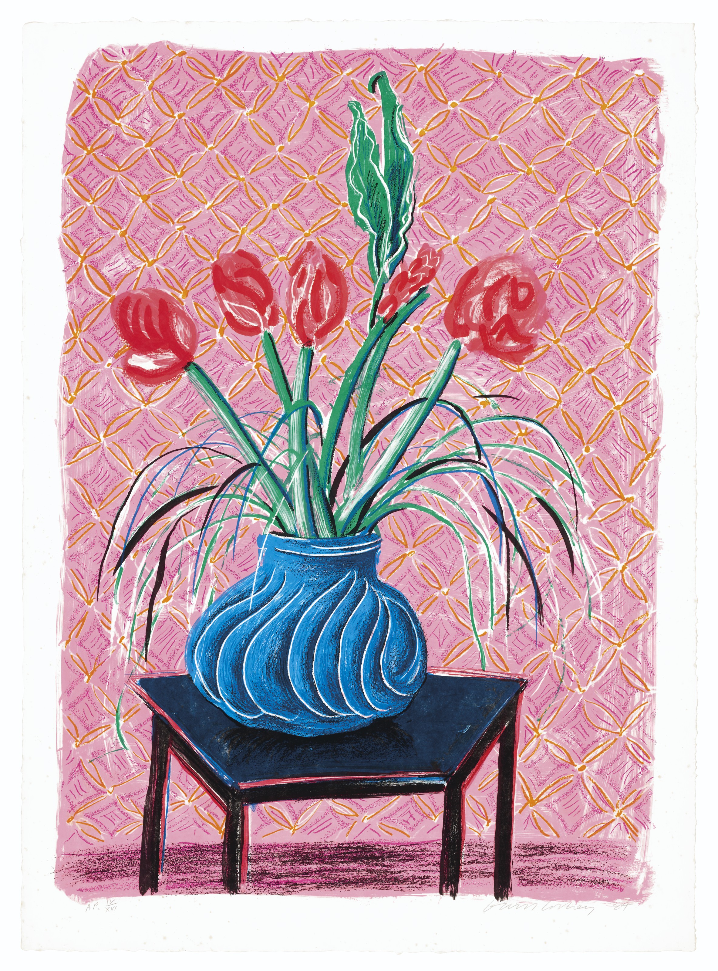 David Hockney — Амариллис в вазе, из движущегося фокуса