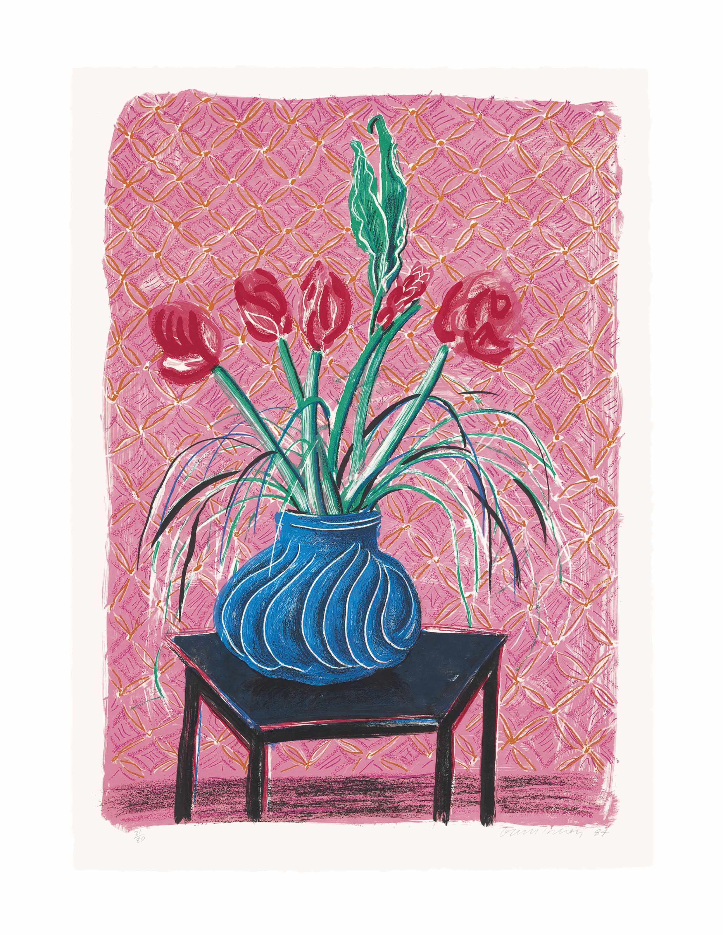 David Hockney — Амариллис в вазе, из движущегося фокуса