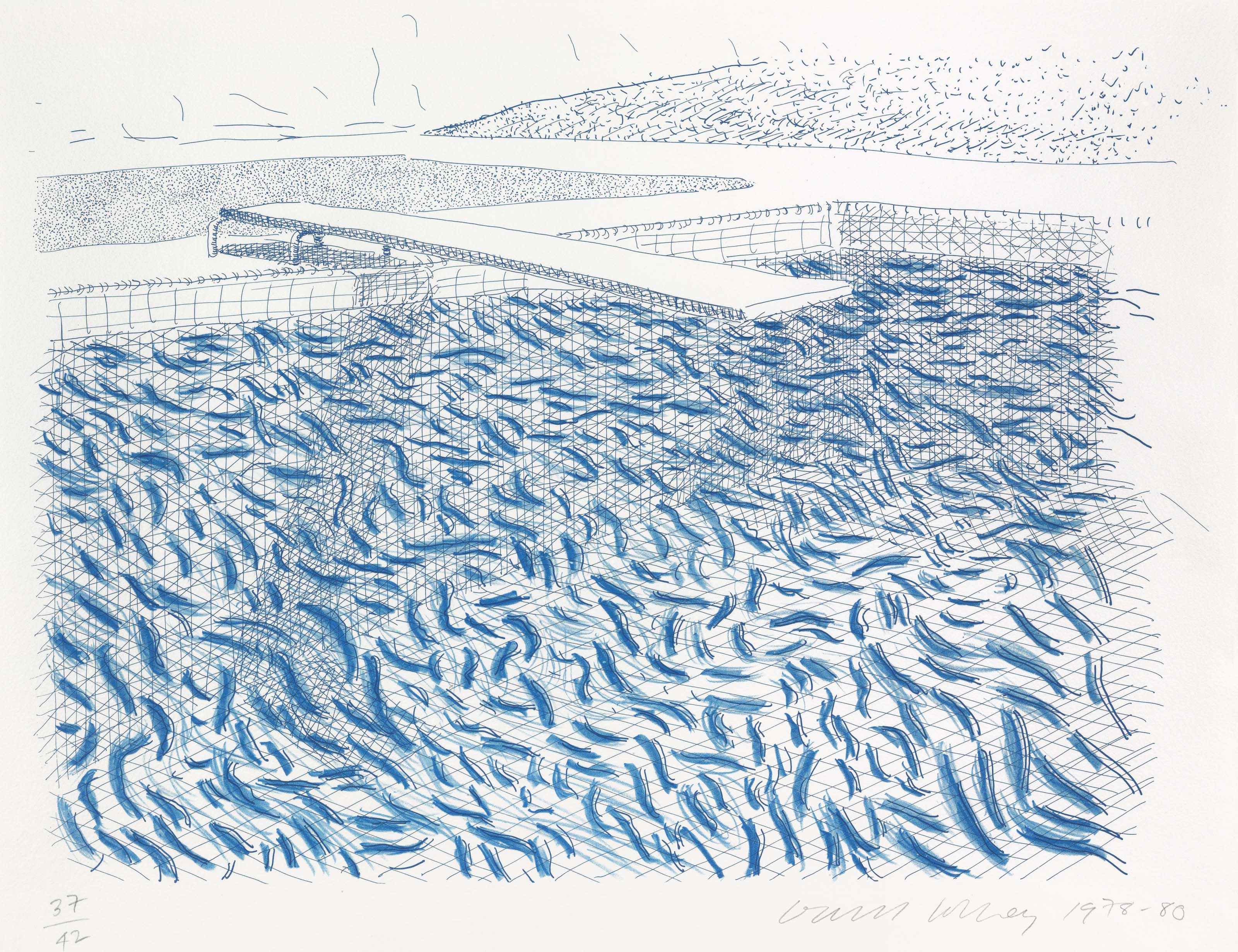David Hockney — Литографская вода, выполненная из линий и мелка