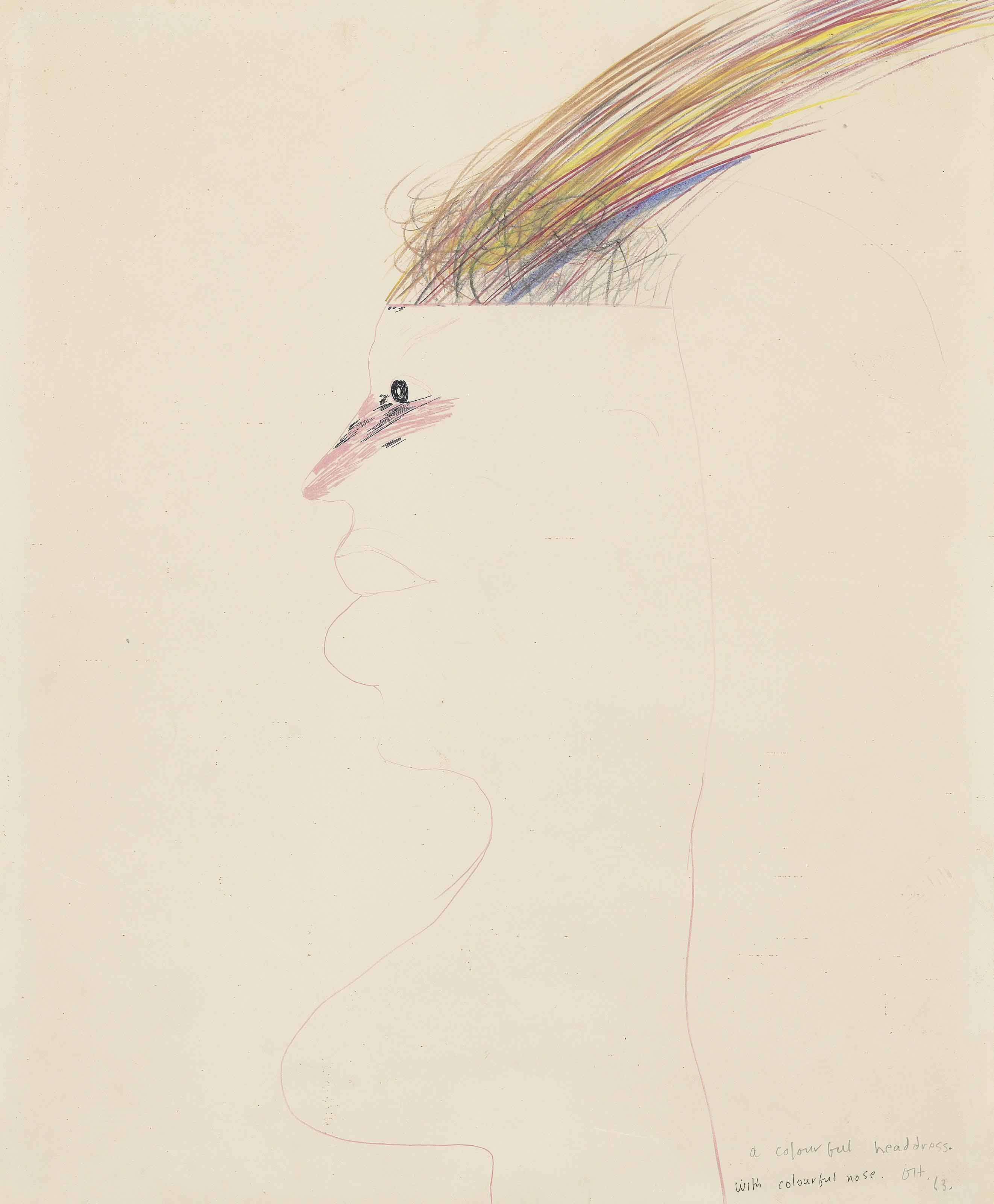 David Hockney — Яркий головной убор с разноцветным носом