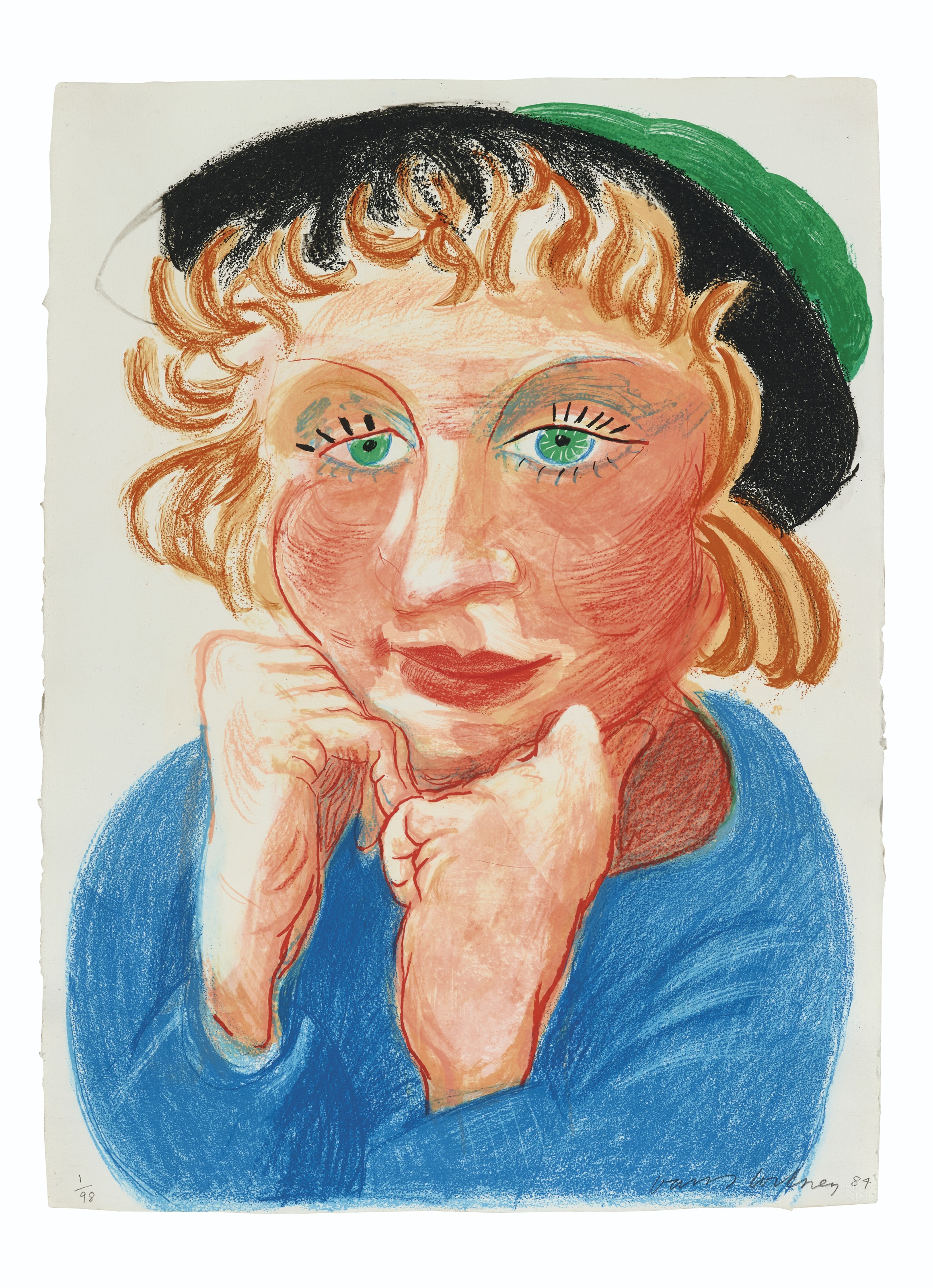 David Hockney — Селия в зеленой шляпе