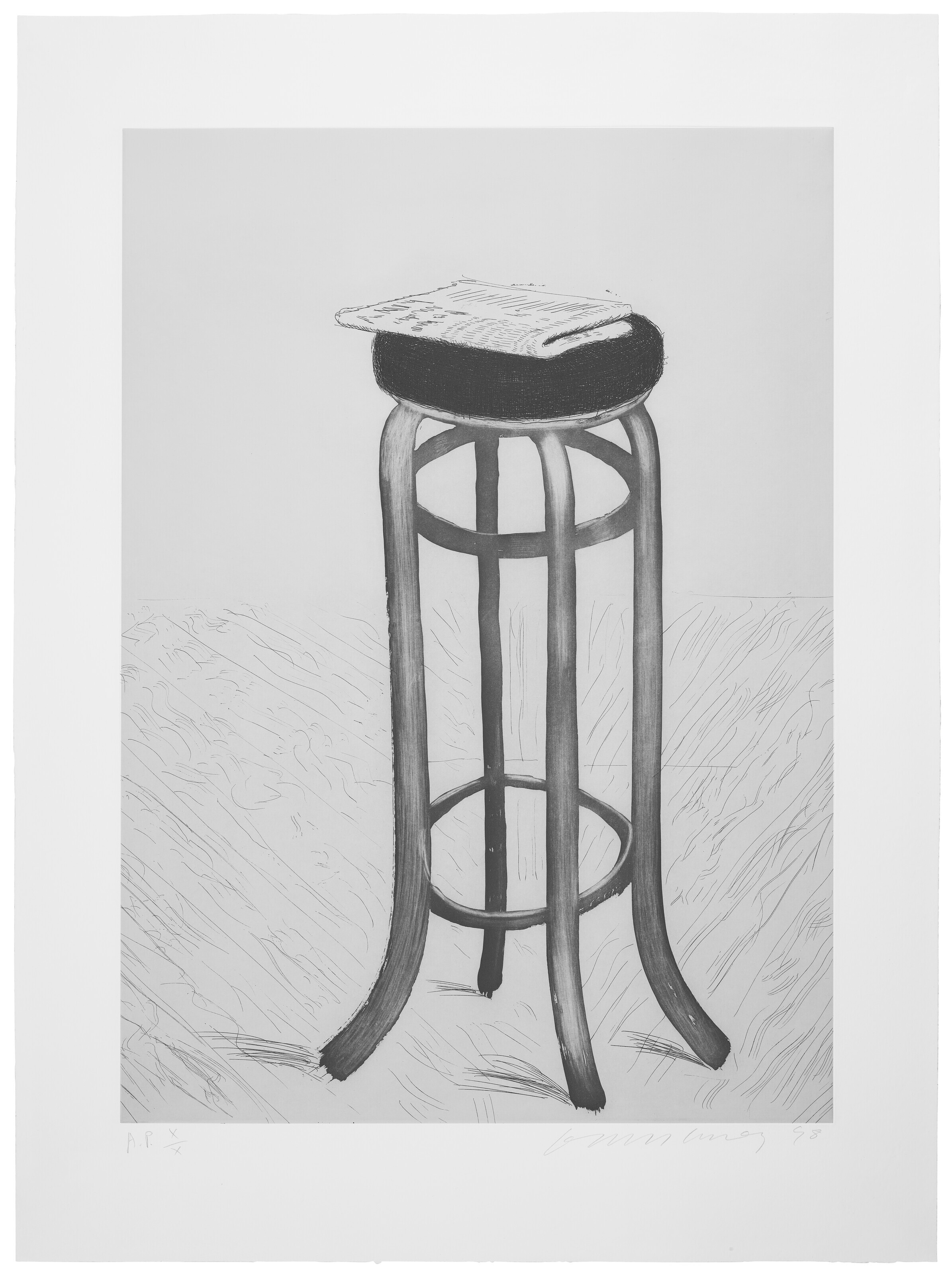 David Hockney — Стальной табурет с газетой