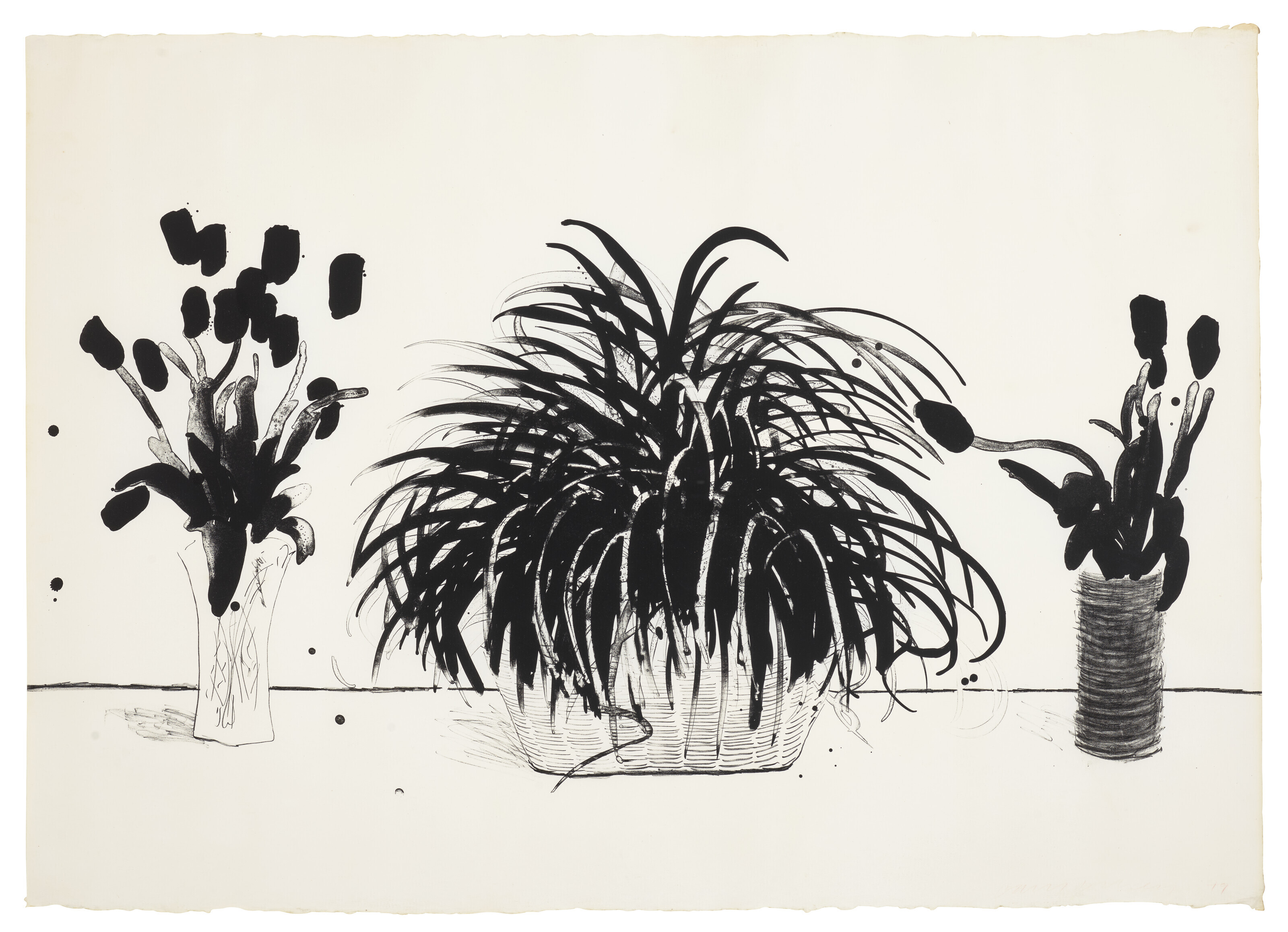 David Hockney — Две вазы со срезанными цветами и растение Лириопа, изображение 1