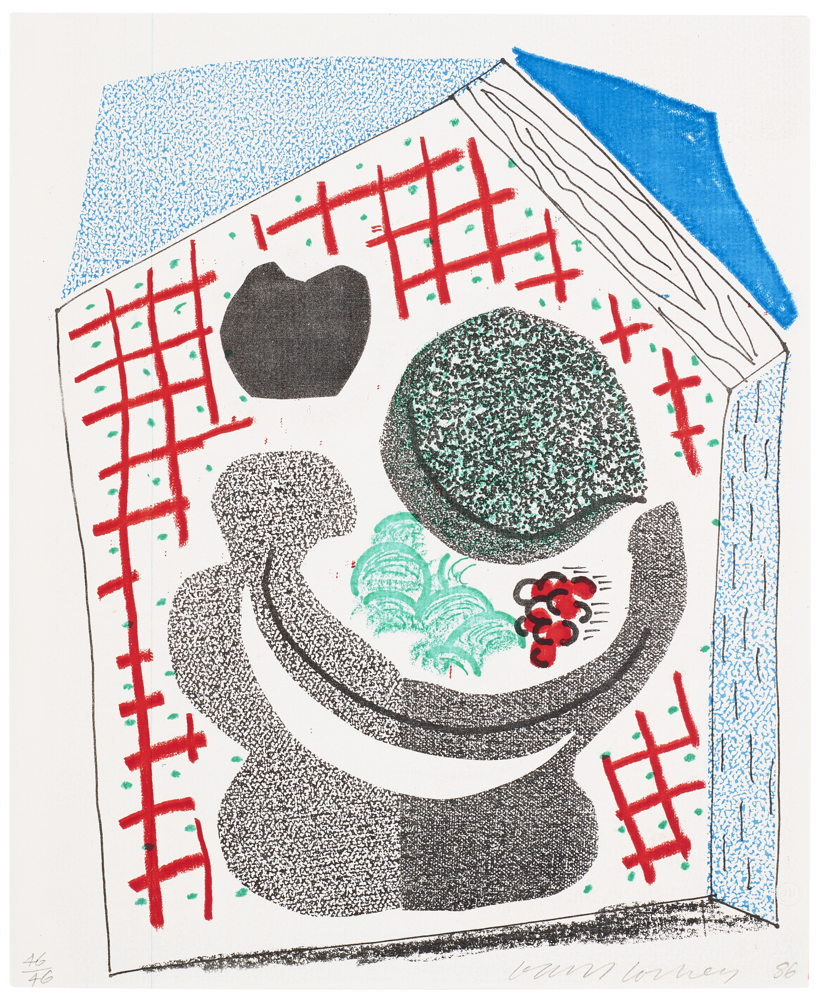 David Hockney — Ваза с фруктами, апрель 1986 года