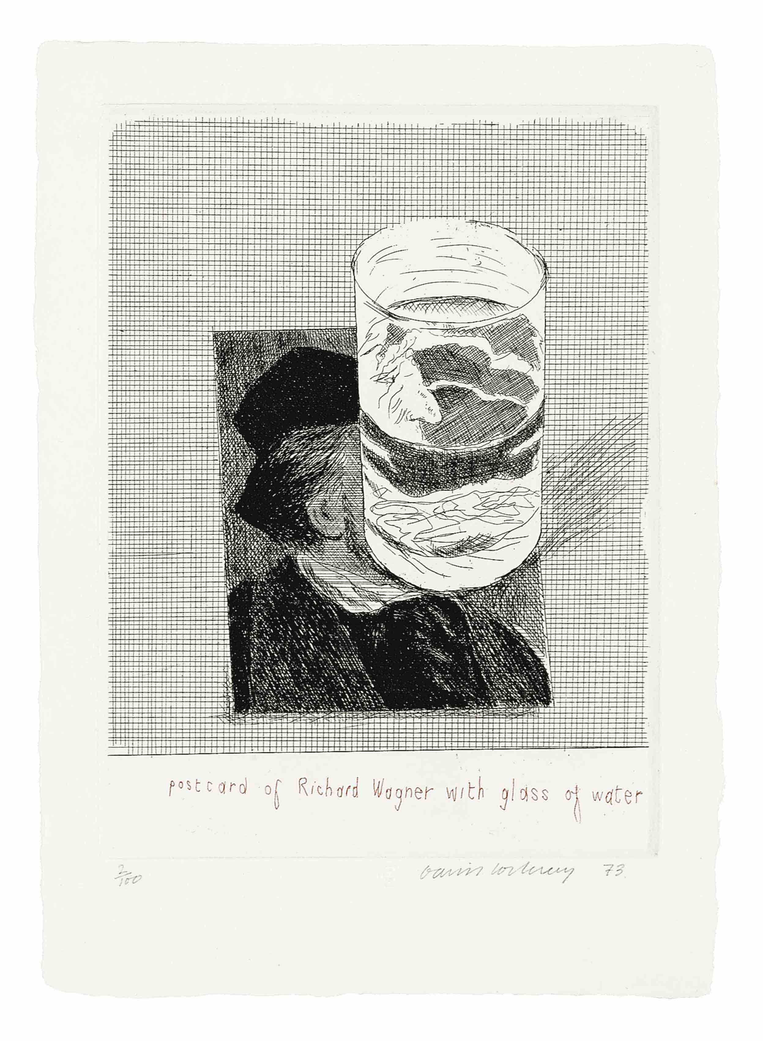 David Hockney — Открытка с изображением Рихарда Вагнера и стаканом воды (Шотландский совет искусств, 154)