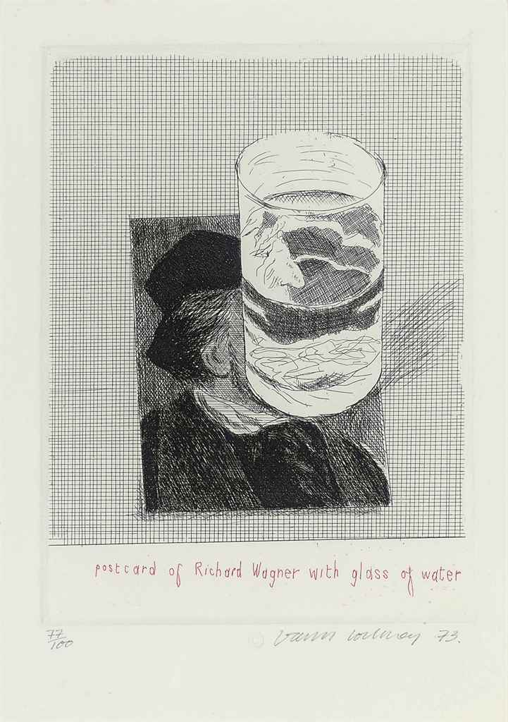David Hockney — Открытка с изображением Рихарда Вагнера и стаканом воды (Шотландский совет искусств, 154)