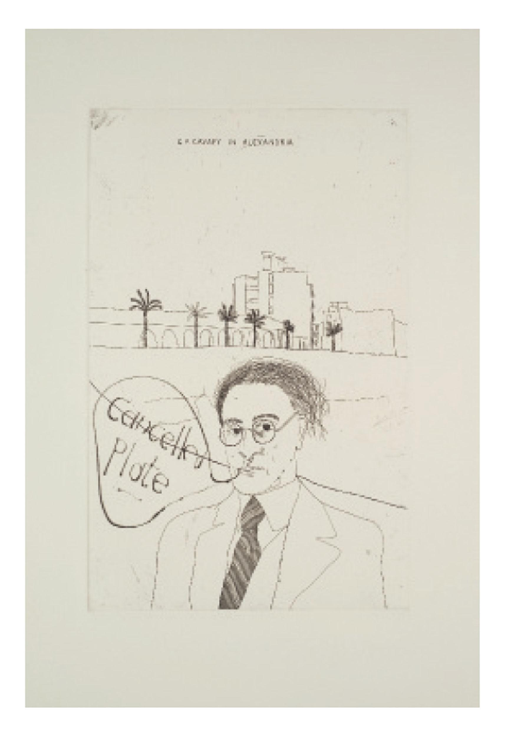 David Hockney — Портрет Кавафиса в Александрии, из: Иллюстрации к четырнадцати стихотворениям К.П. Кавафиса (S.A.C. 47; Токио, 47)
