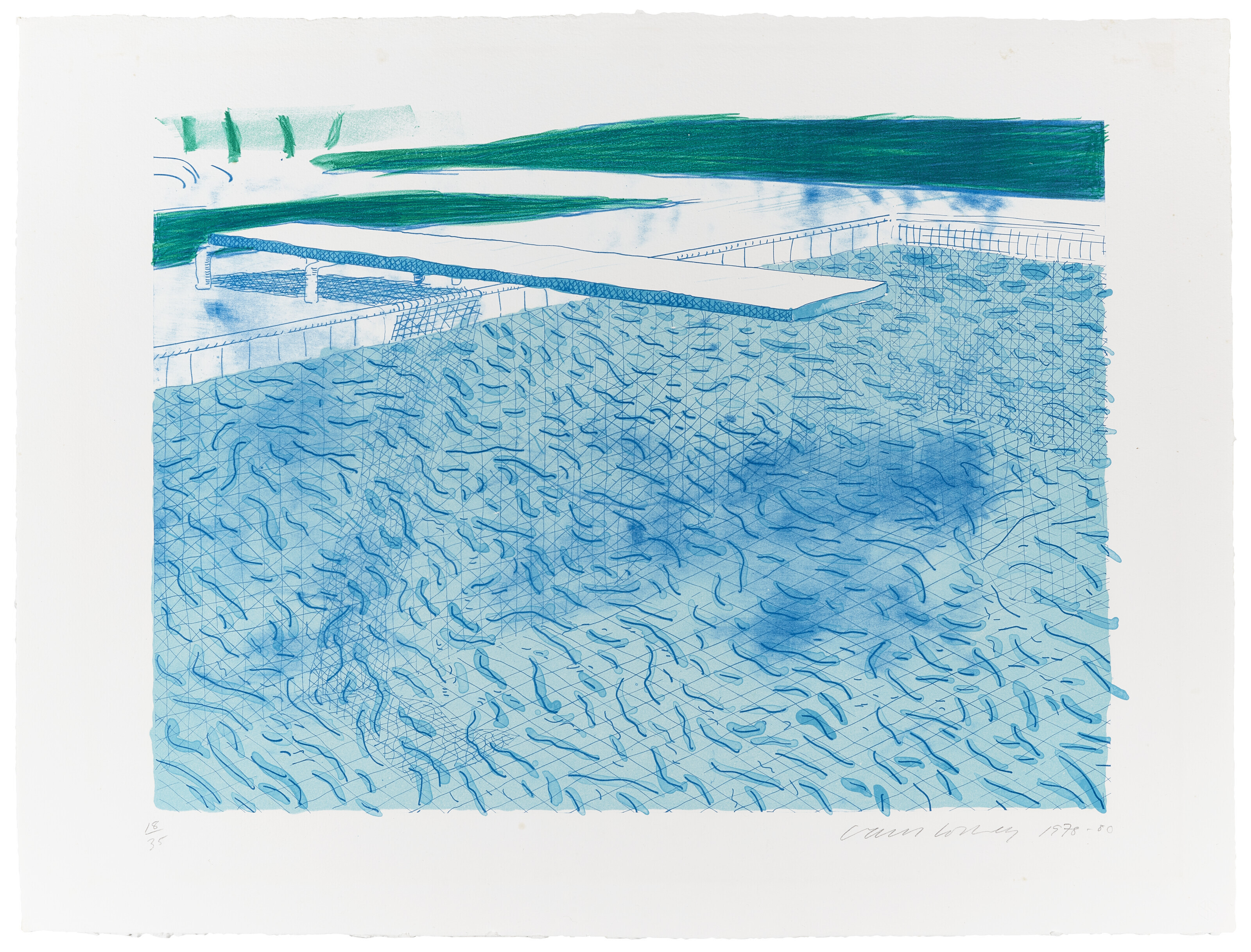 David Hockney — Литография воды, выполненная из линий с двумя светло-голубыми полосками