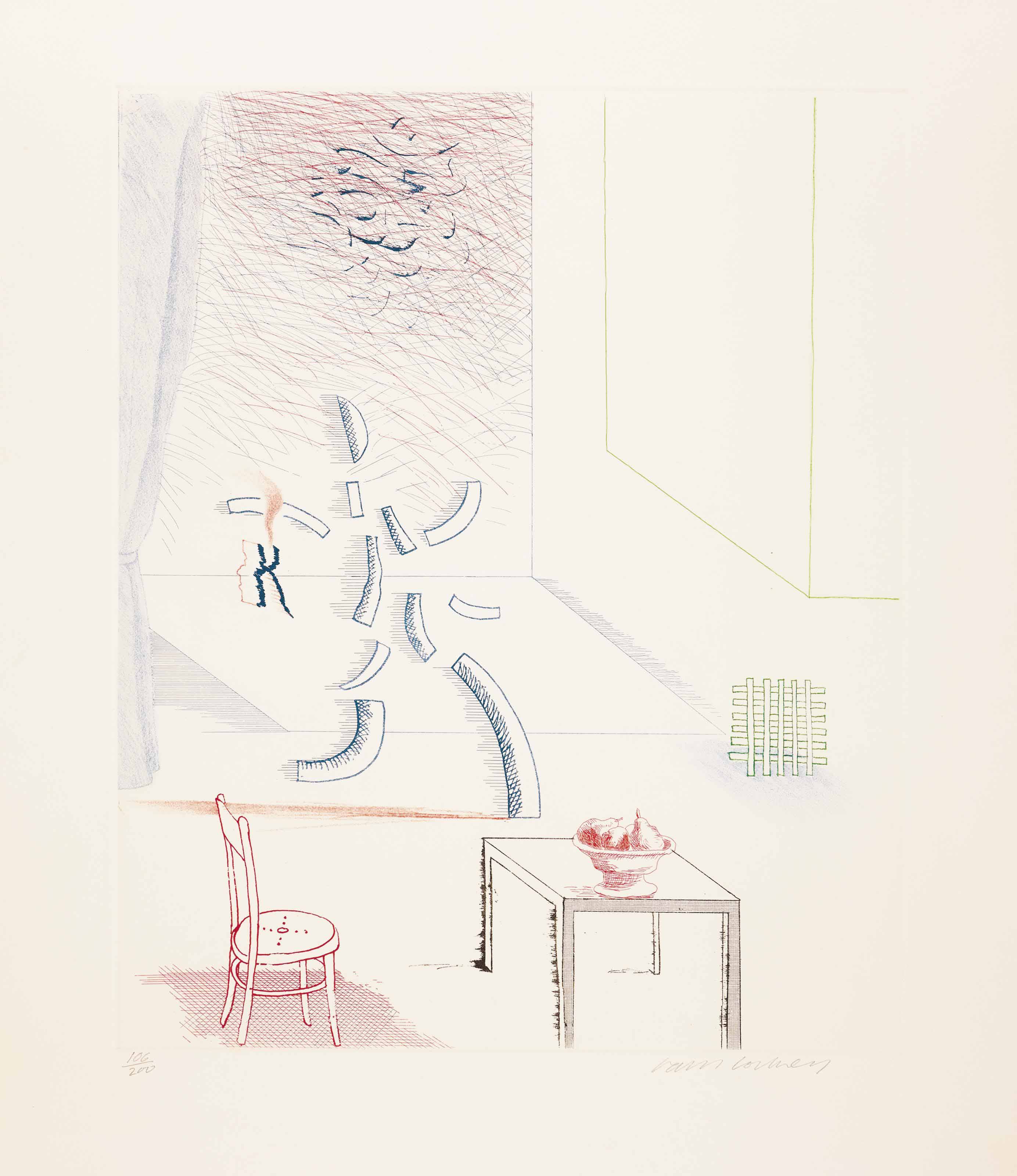 David Hockney — Tick it, tock it, turn in true, 15-й выпуск "Голубой гитары" (Шотландский художественный совет, 213 ; Токио, 192)