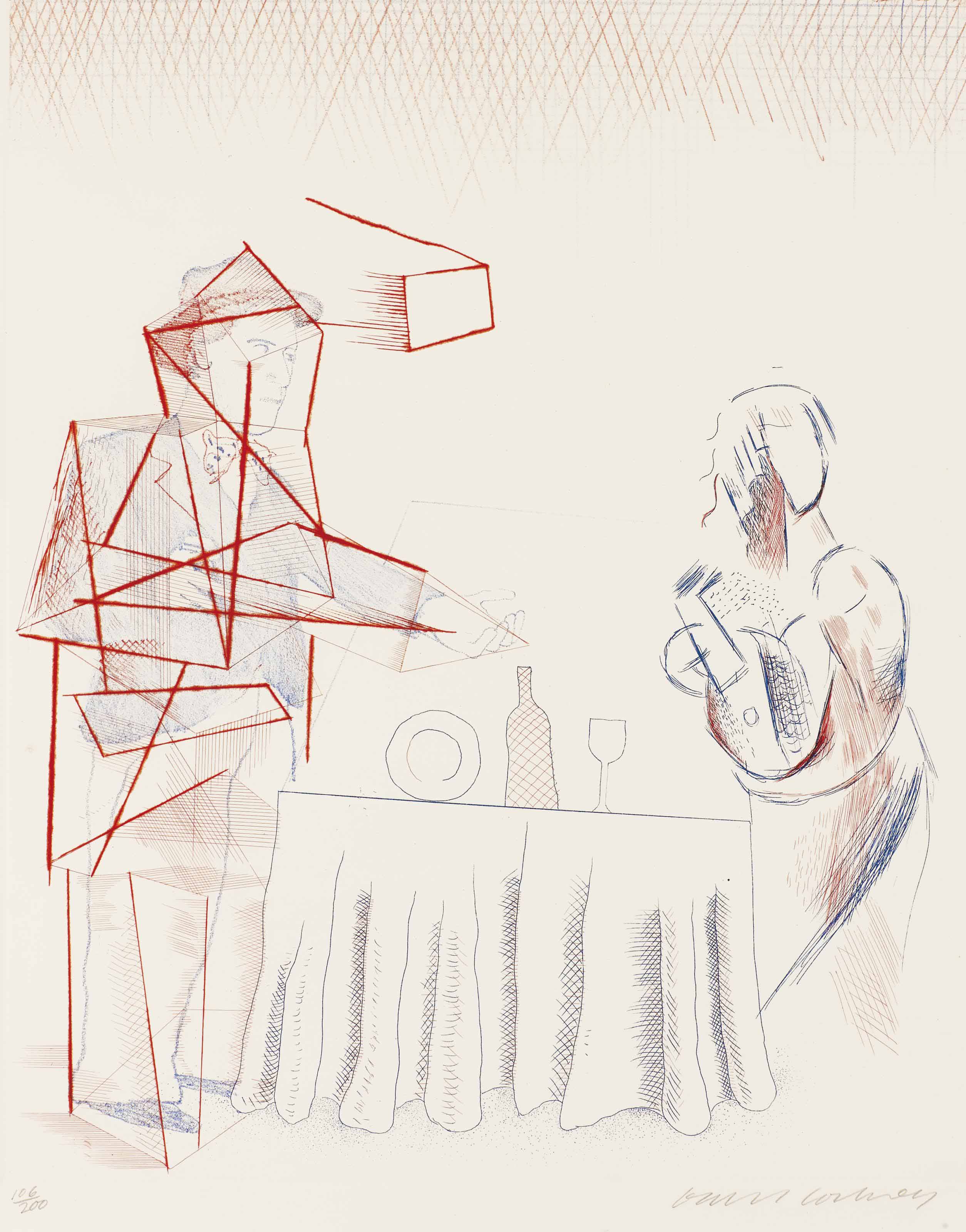 David Hockney — Рисунок с натюрмортом, Планш 10, выпуск "Синяя гитара" (Шотландский художественный совет, 208 ; Токио, 187)