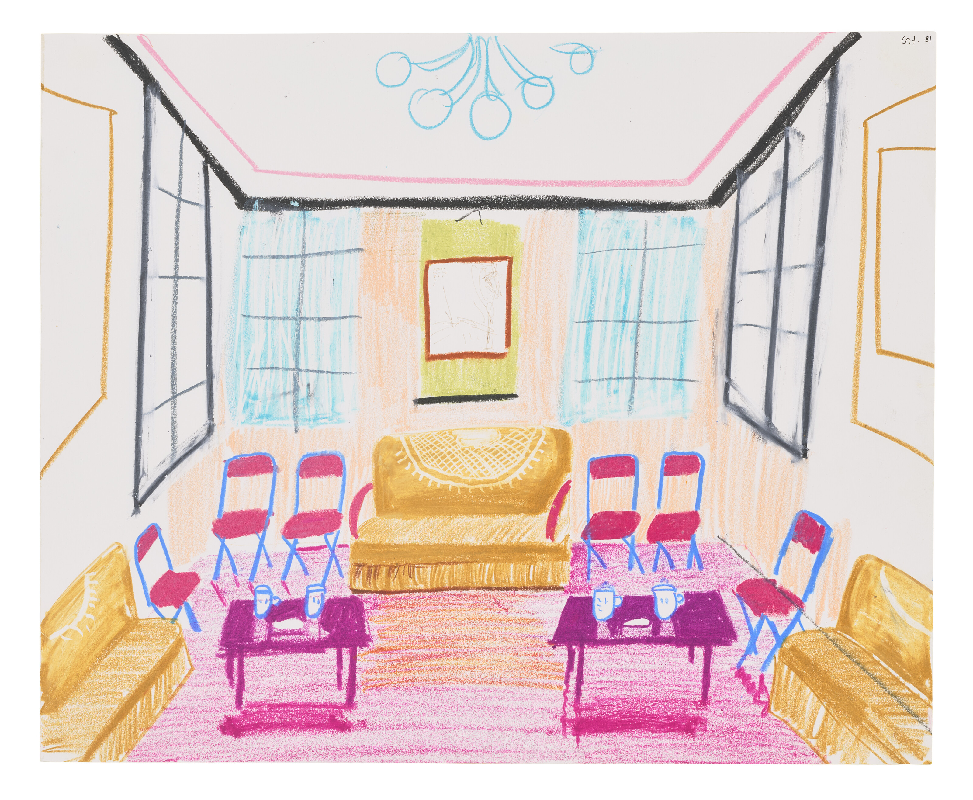 David Hockney — Комната со стульями и люстрой. Китай. из "Поездки в Китай"