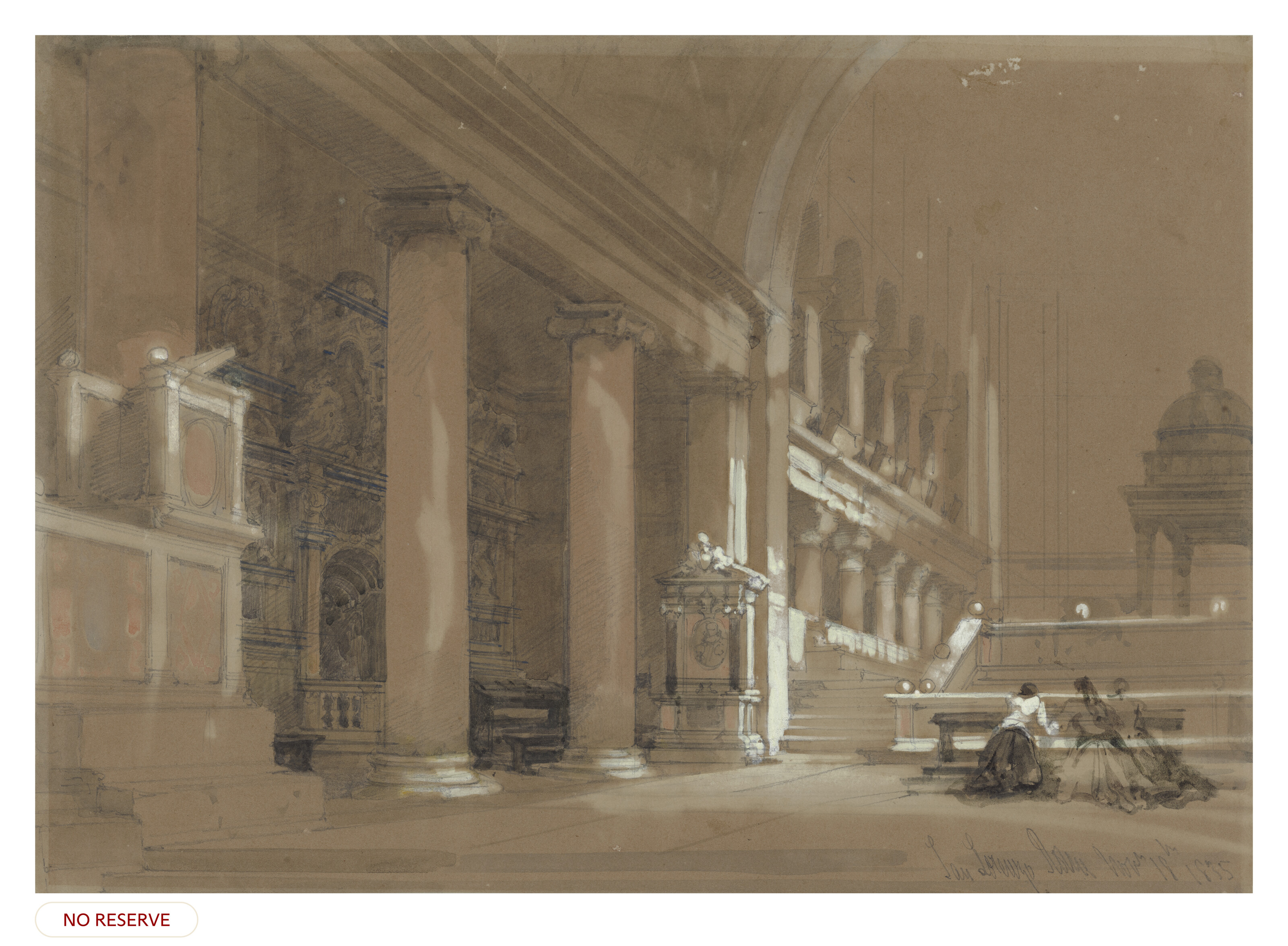 David Roberts — Исследование интерьера церкви Сан-Лоренцо, Рим, изображение 1